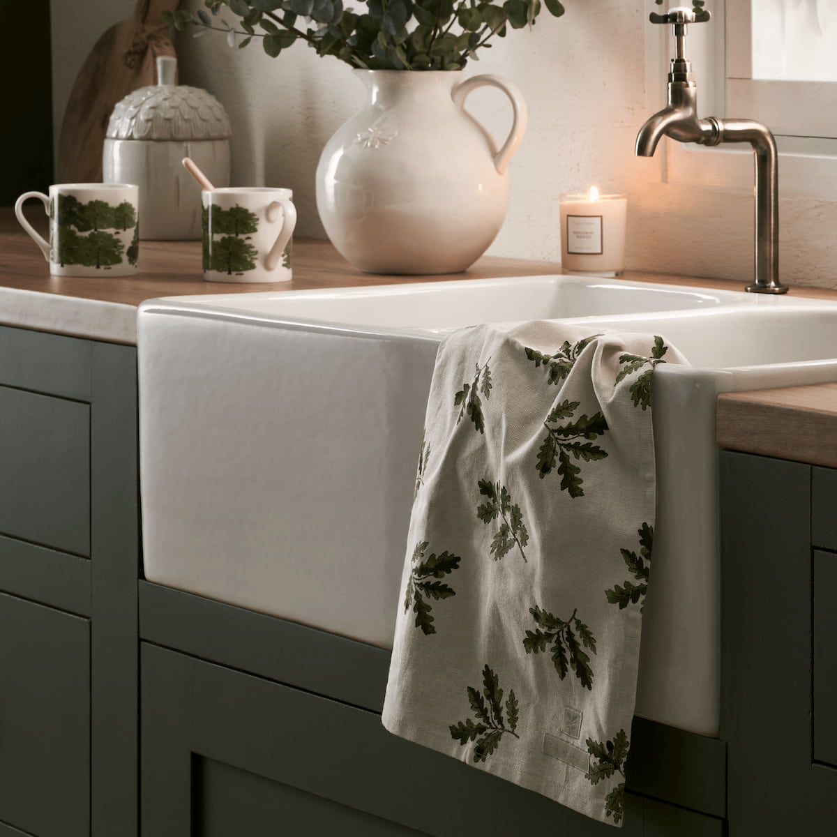 Swedish Kitchen Towels - Oak Leaf - Green