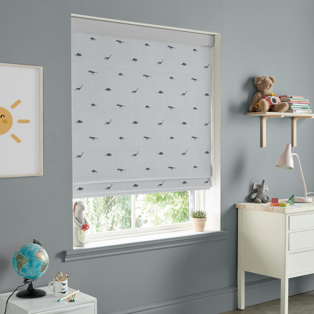 Dinosaurs Navy Made To Measure Roman Blind By Sophie Allport