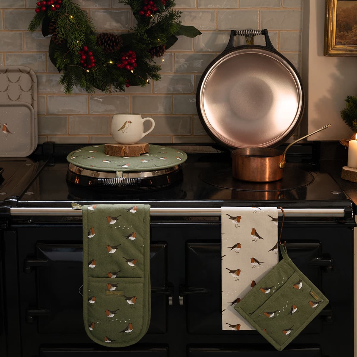 Robin Print Double Oven Gloves Oven Mitt Pot Holder Christmas Kitchenware  Kitchen Textiles Baking Mitts Patterned 