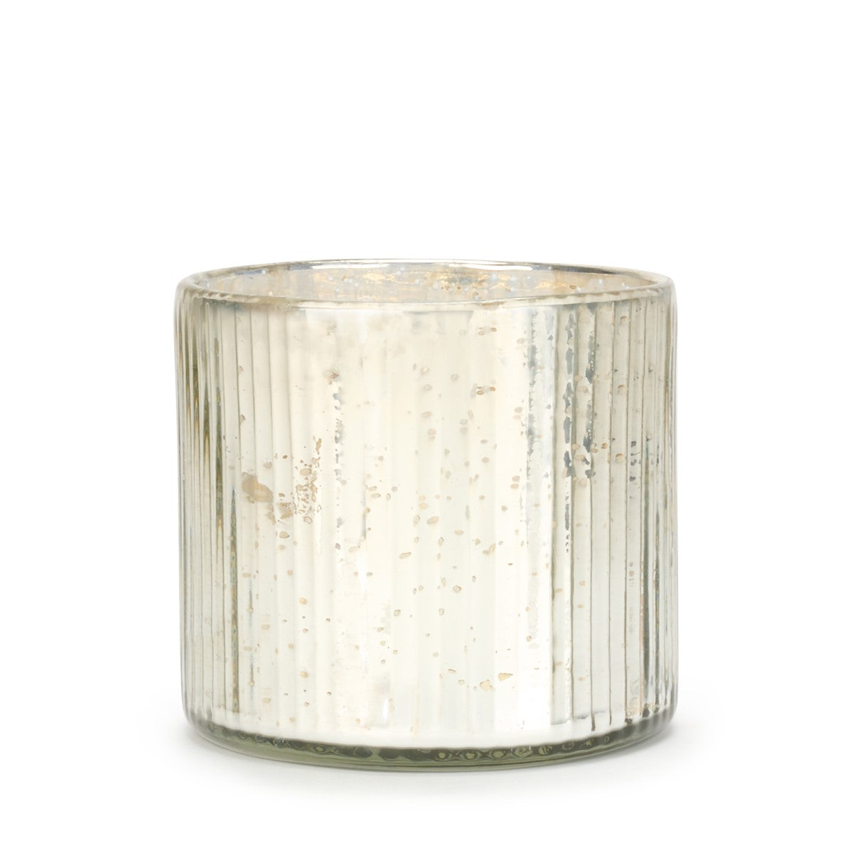 Ribbed Silver Glass Candle Holder