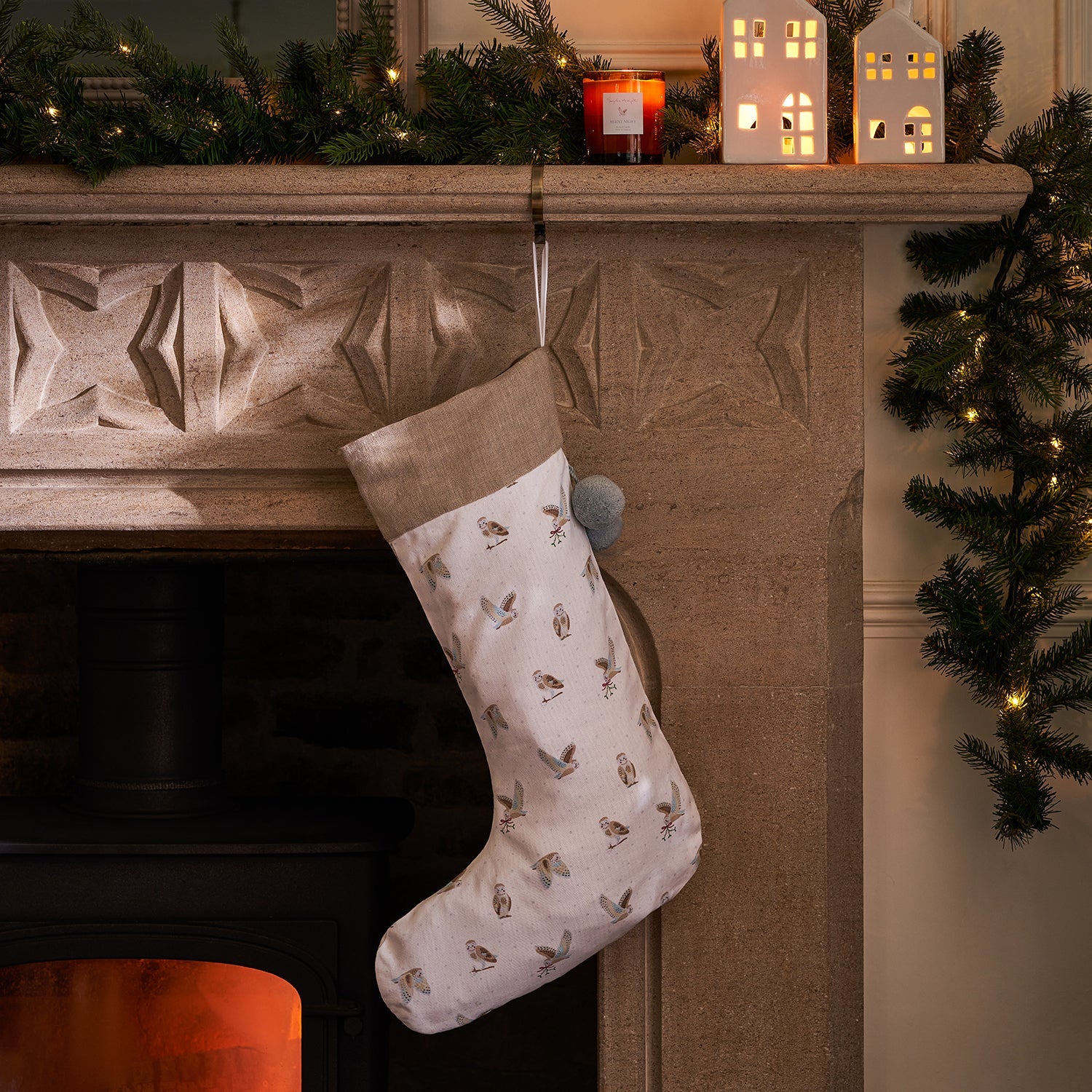 Snowy Owls Christmas Stocking by Sophie Allport