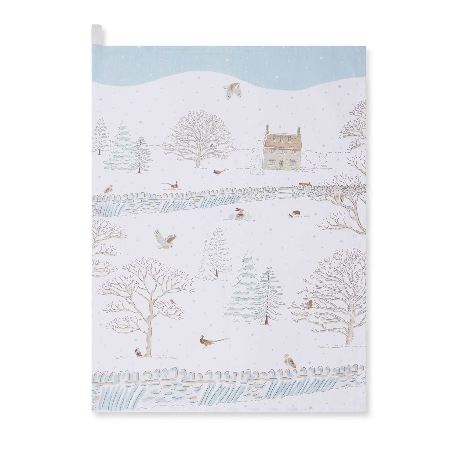 Snowy Cottage Tea Towel by Sophie Allport