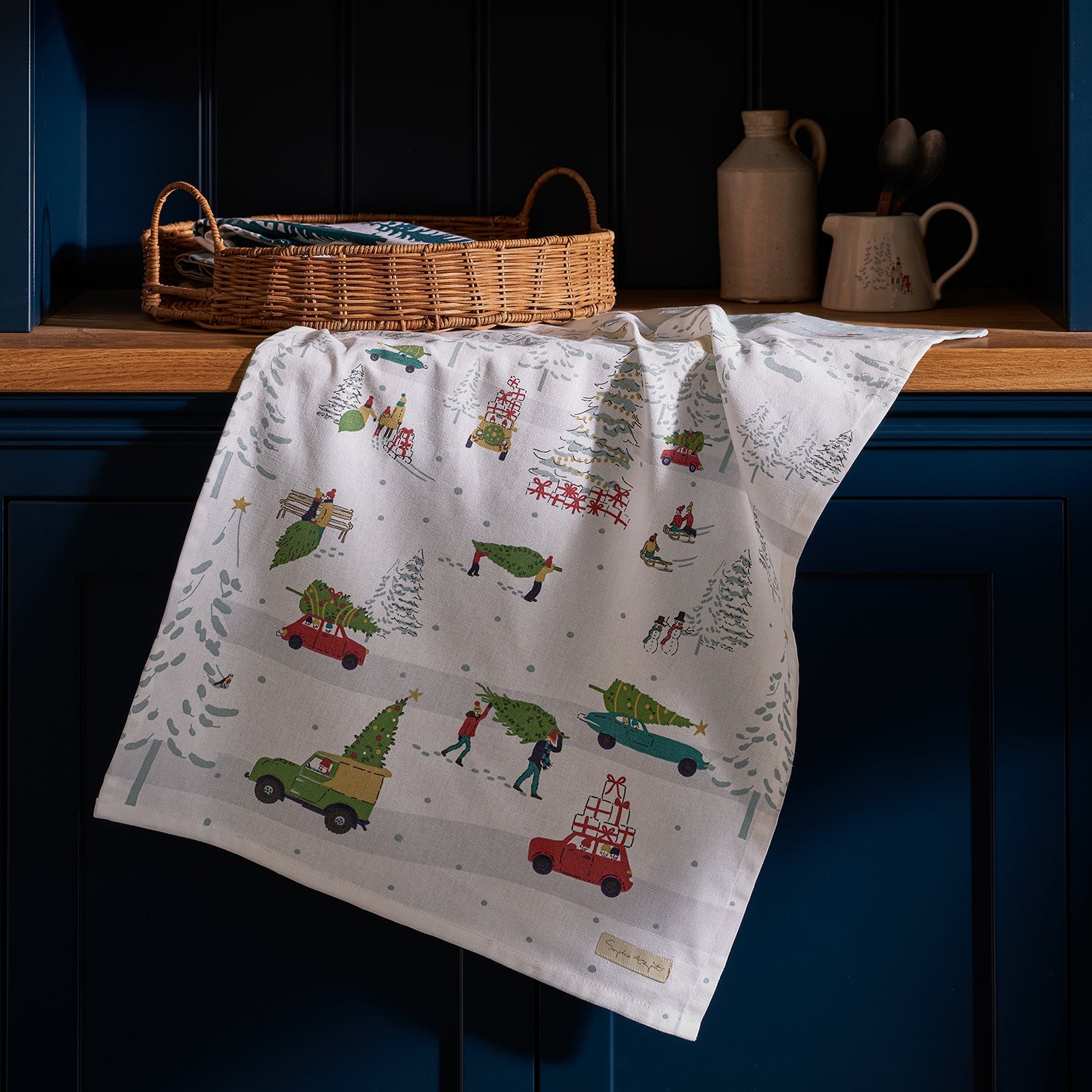 Home For Christmas Scene Tea Towel by Sophie Allport