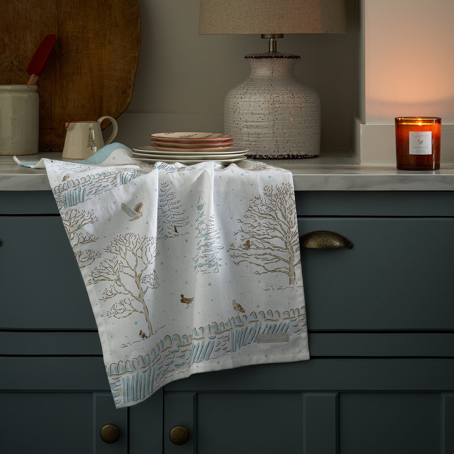 Snowy Cottage Tea Towel by Sophie Allport