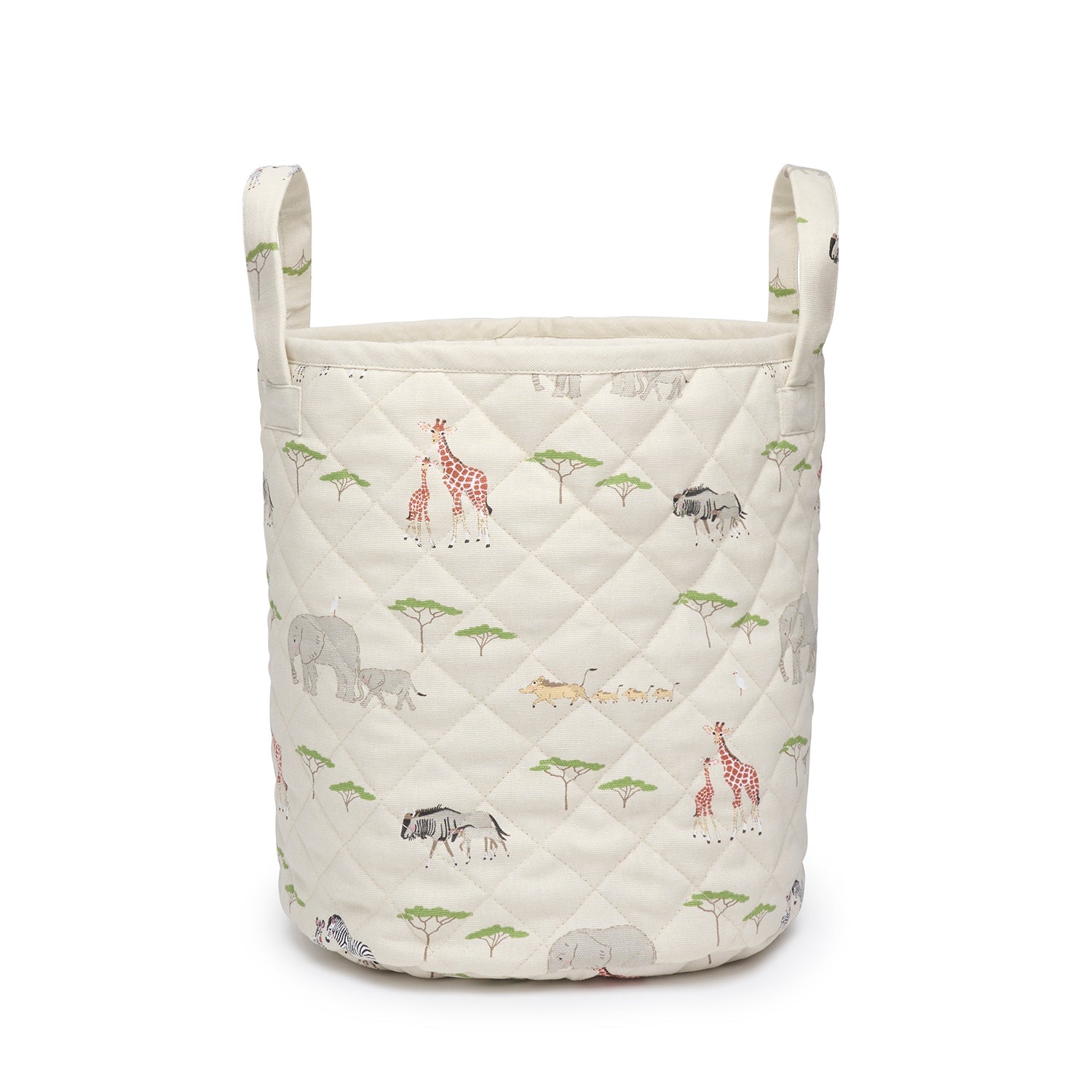 Quilted cotton kids storage basket with safari animal print by Sophie Allport medium