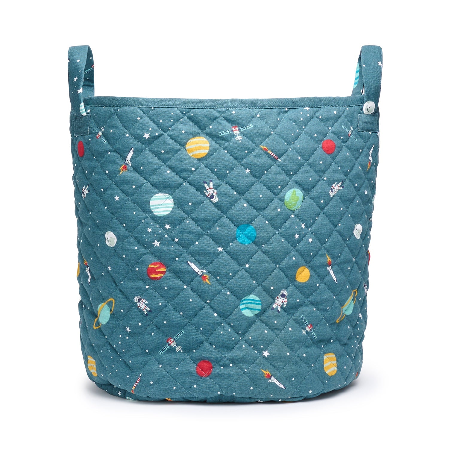 Blue quilted kids storage basket with space print by Sophie Allport Large