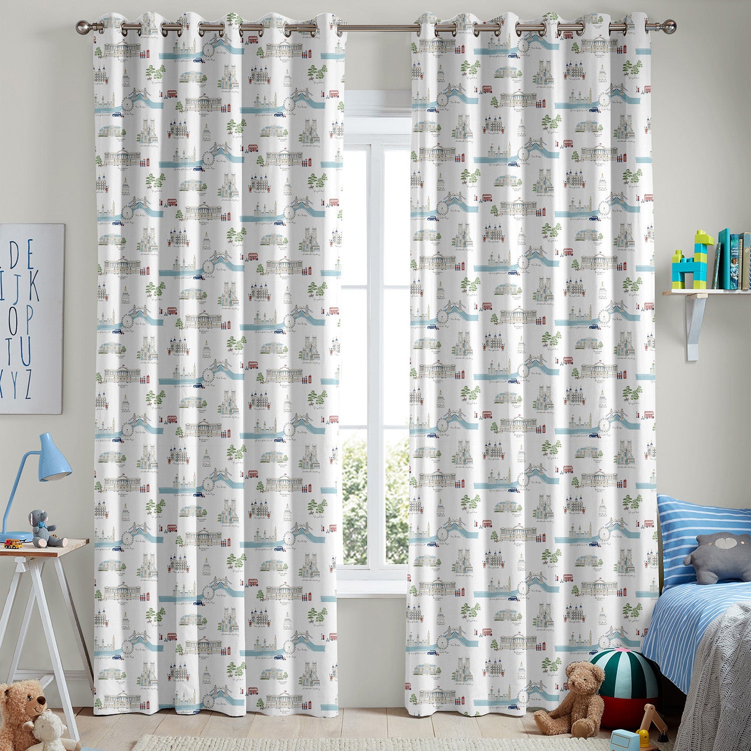 London Scene White Made to Measure Curtains by Sophie Allport