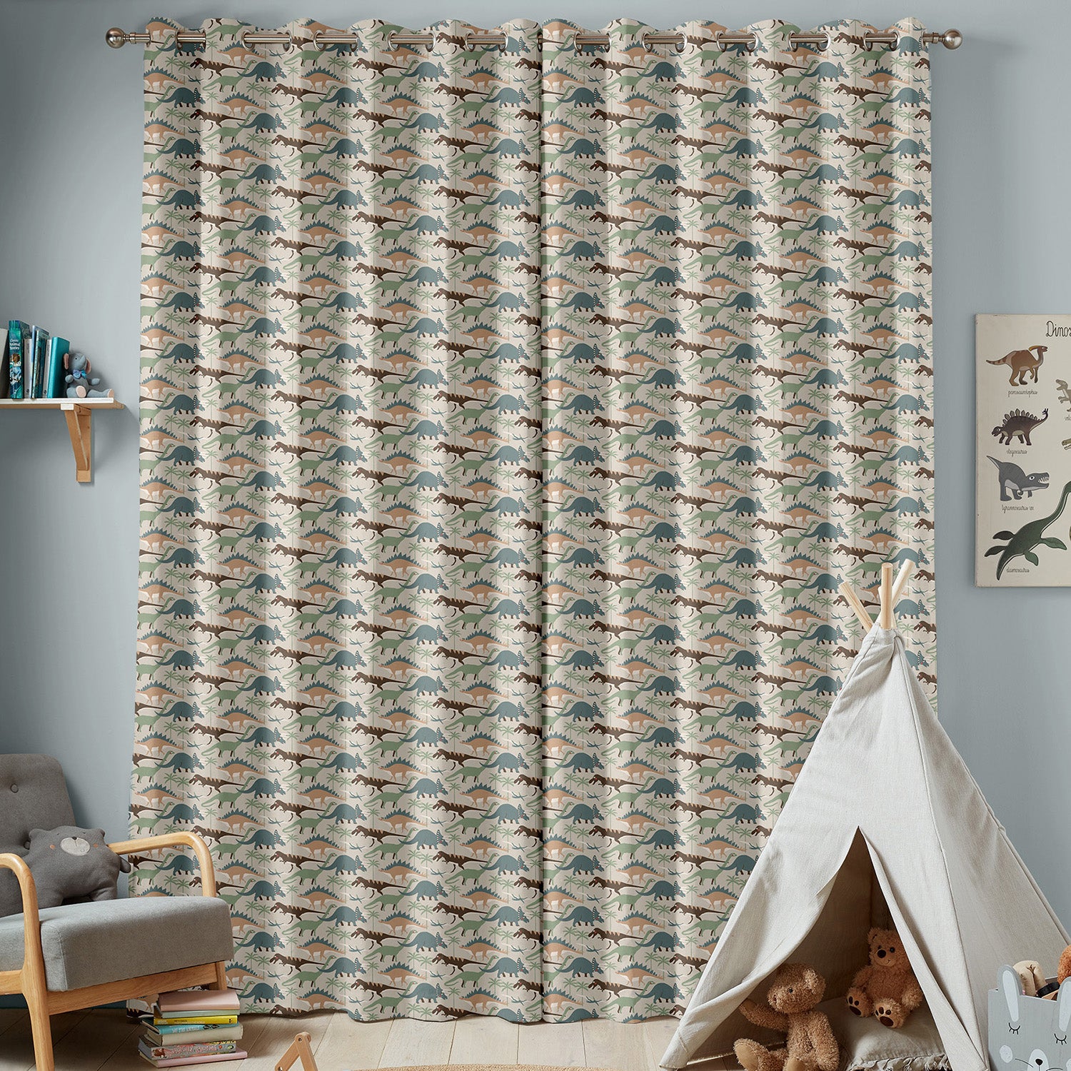 Dinosaur Camouflage Khaki Made to Measure Curtains by Sophie Allport