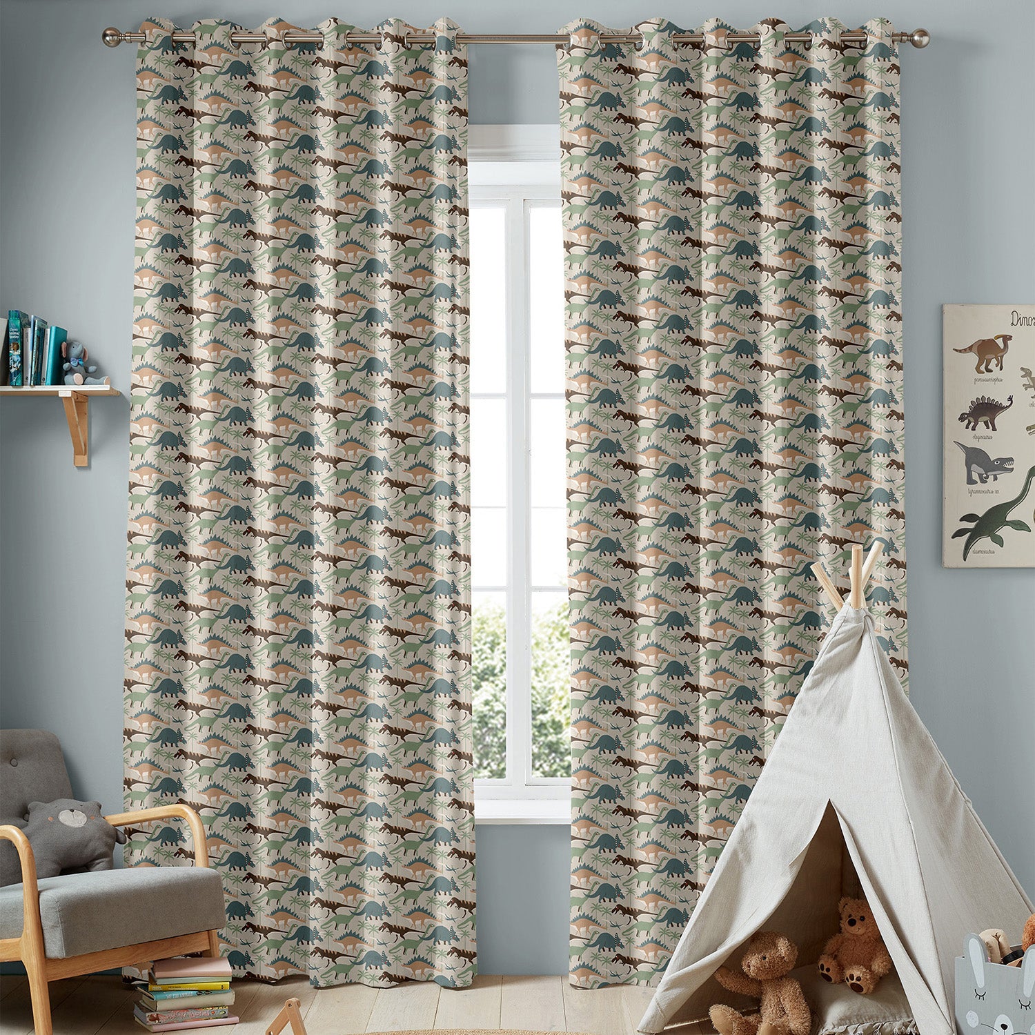 Dinosaur Camouflage Khaki Made to Measure Curtains by Sophie Allport