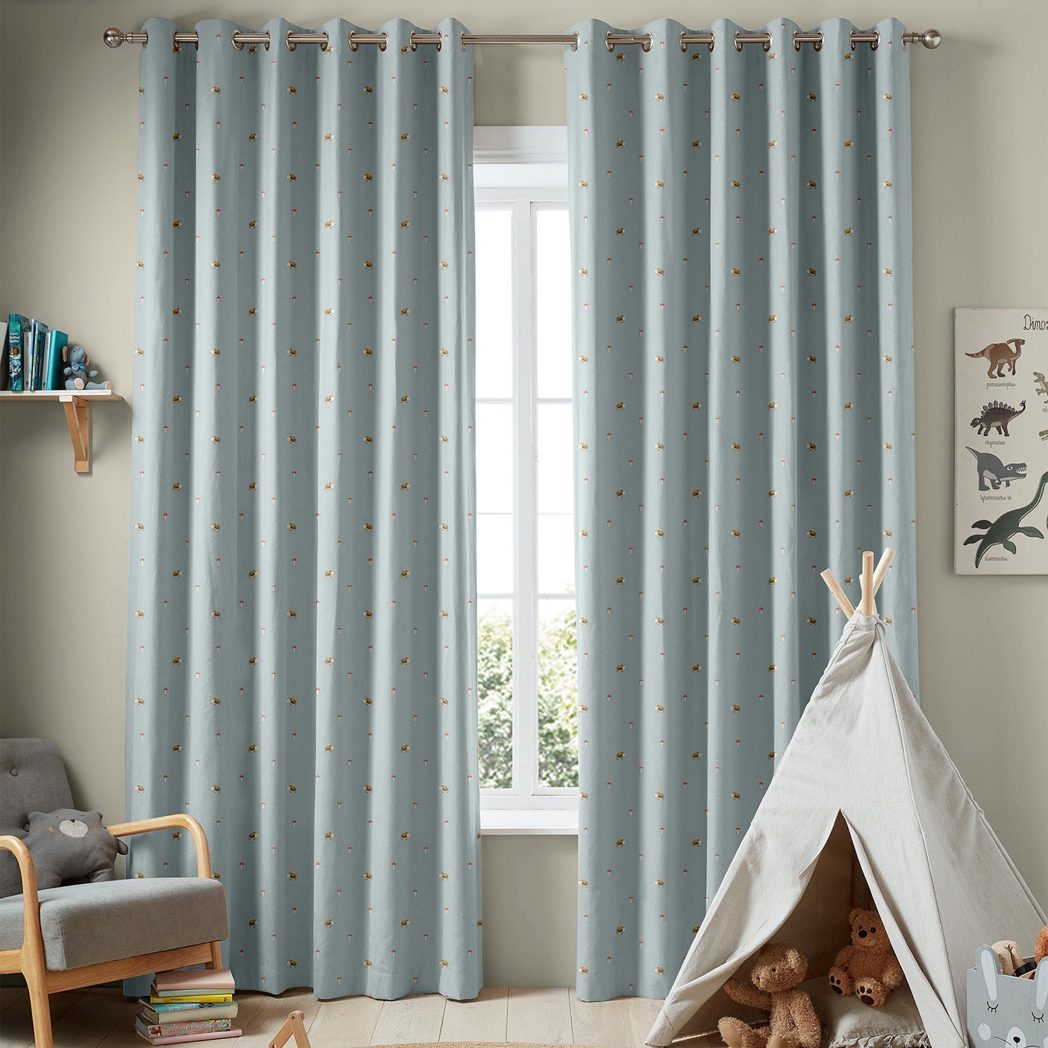 Hedgehogs Blue Made to Measure Curtains by Sophie Allport