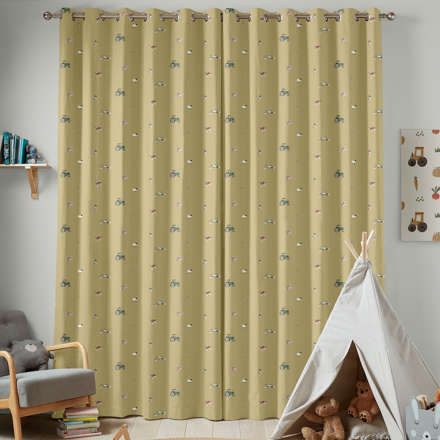 On The Farm Mustard Made to Measure Curtains by Sophie Allport