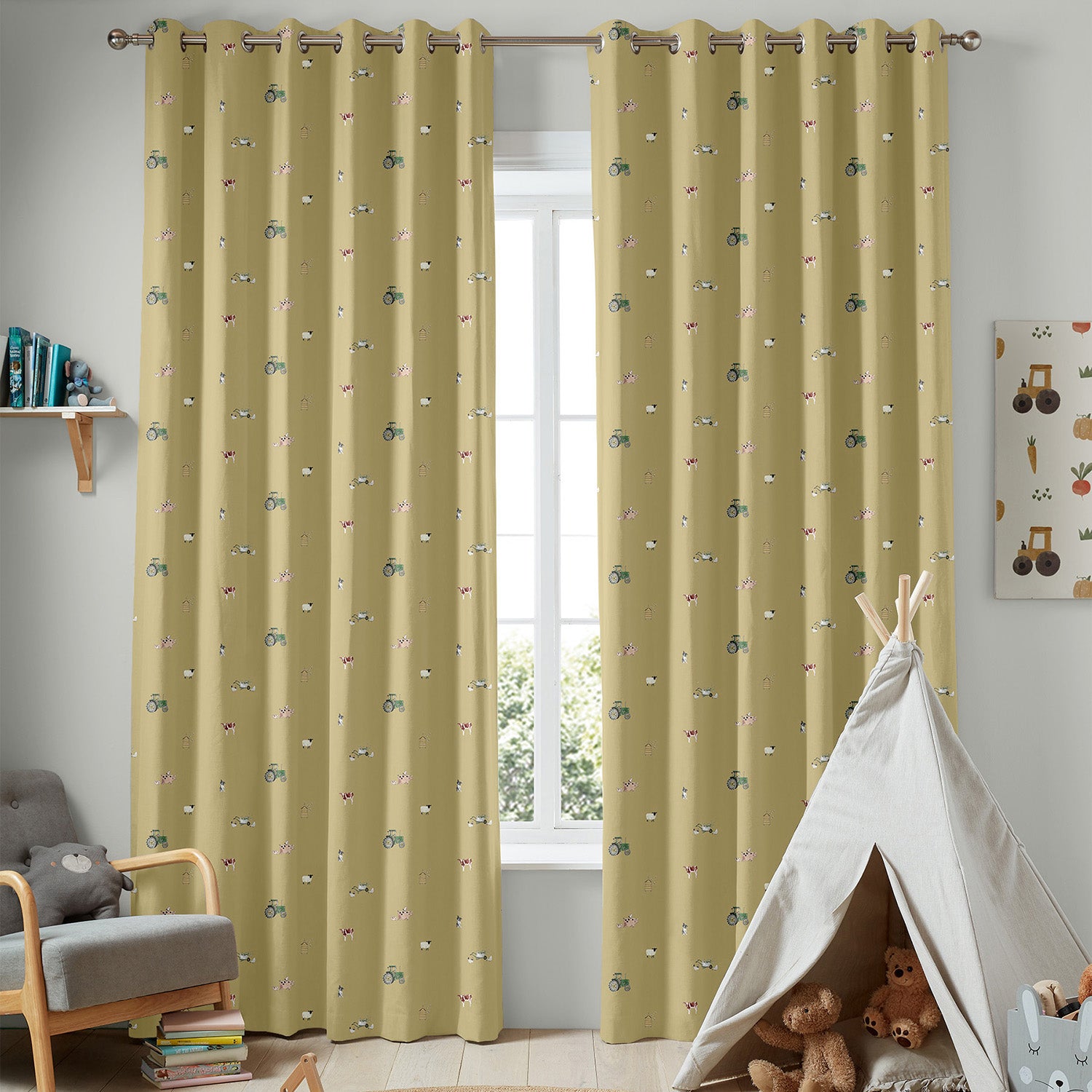 On The Farm Mustard Made to Measure Curtains by Sophie Allport