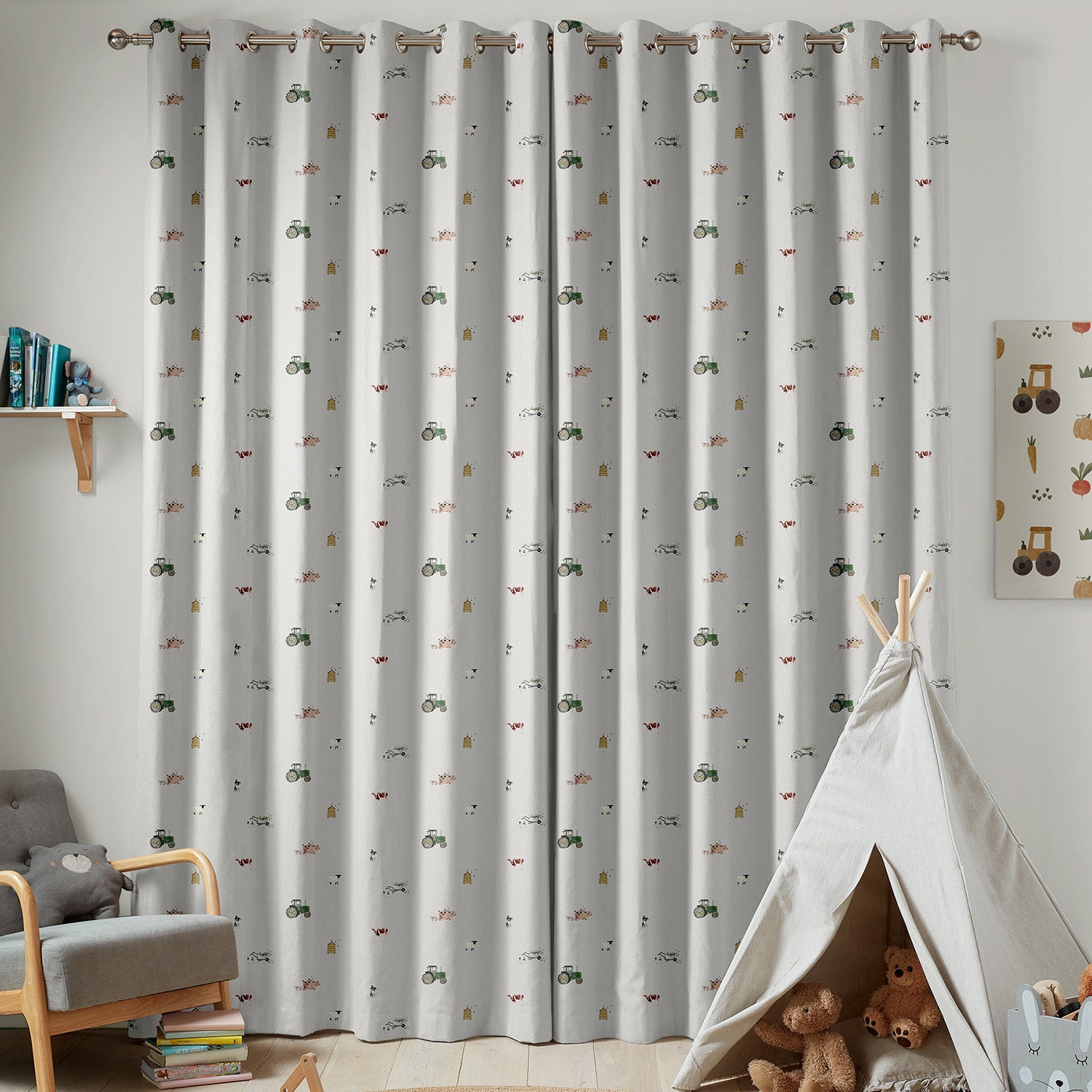 On The Farm Soft Grey Made to Measure Curtains by Sophie Allport