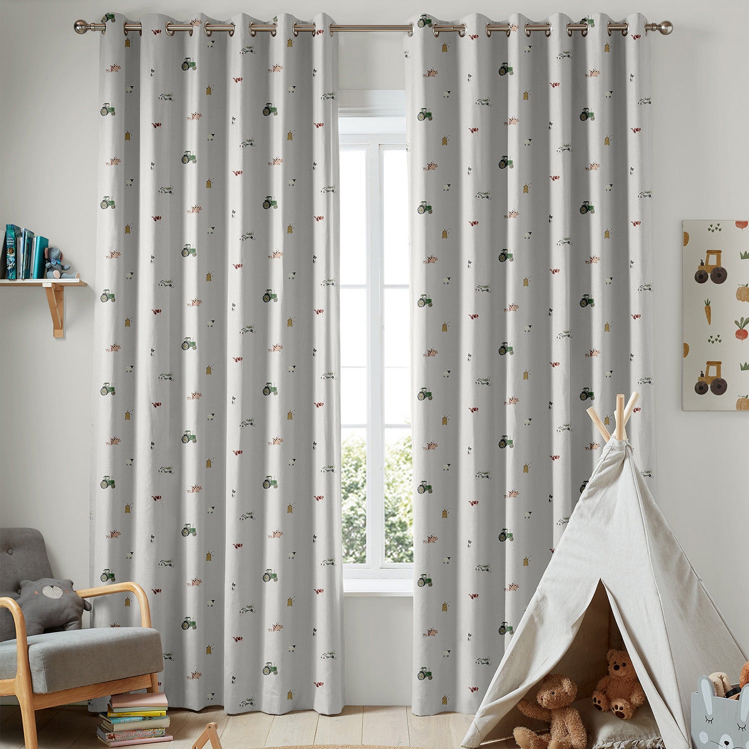 On The Farm Soft Grey Made to Measure Curtains by Sophie Allport