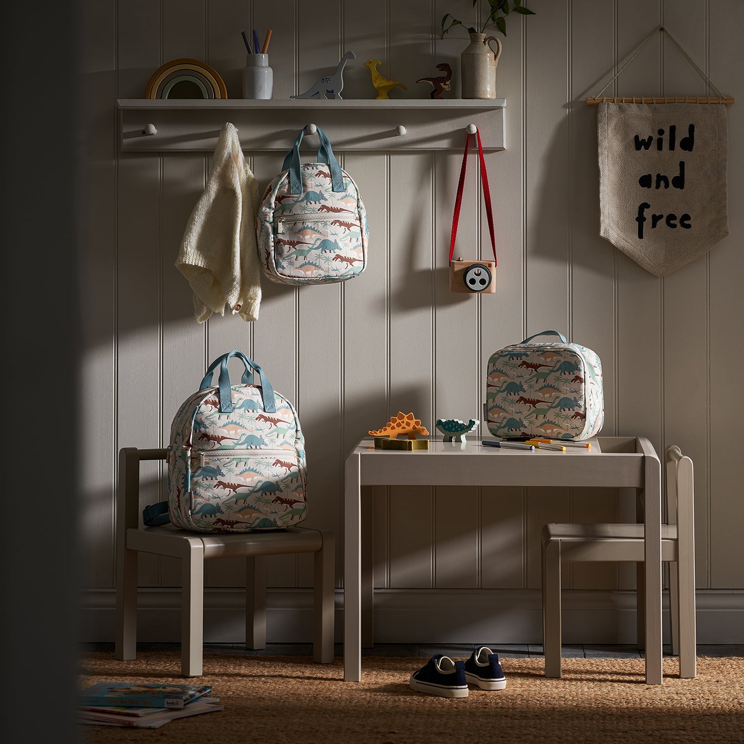 Sophie Allport's Dinosaur Camouflage Collection, set up in a child's bedroom