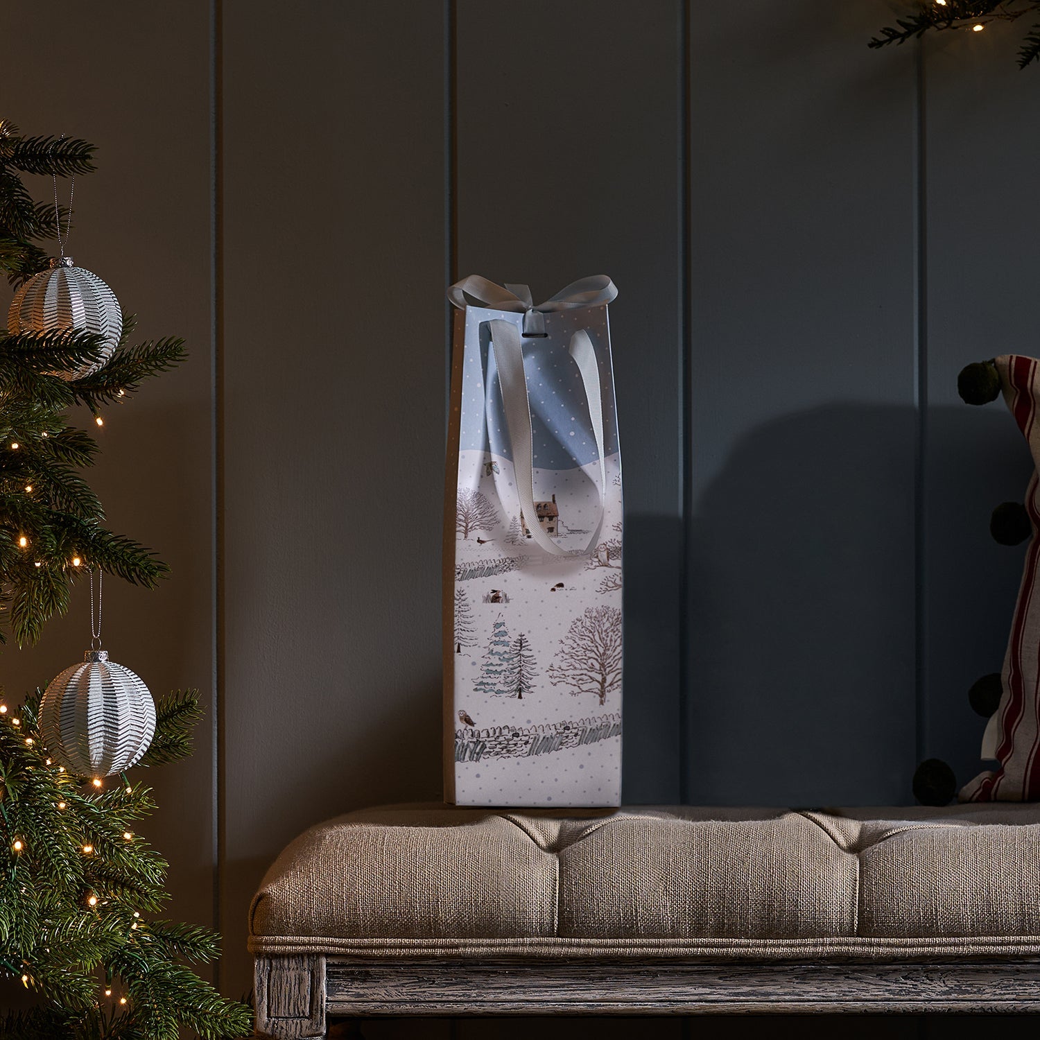 Snowy Cottage Bottle Gift Bag by Sophie Allport