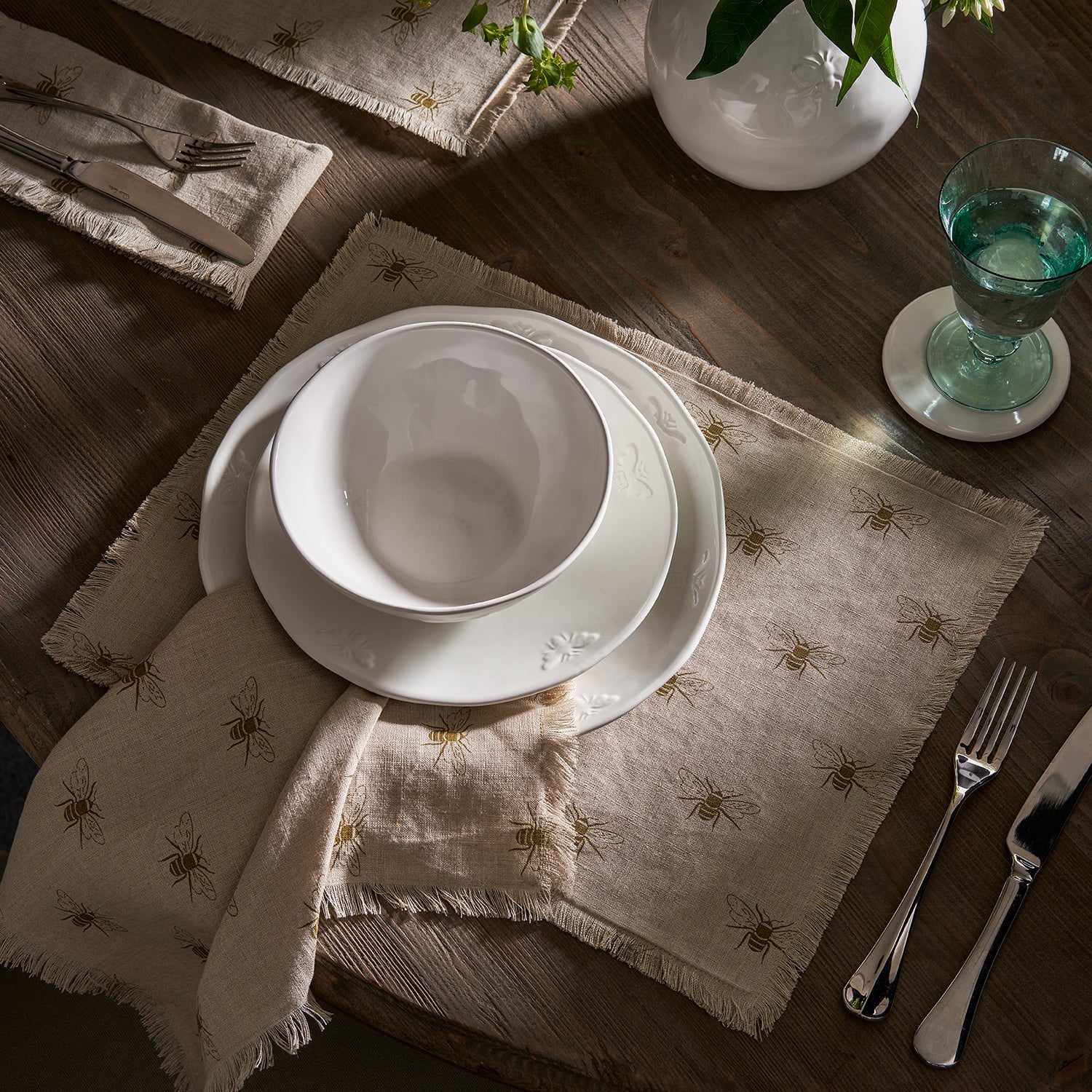 Bees Linen Fringed Placemats by Sophie Allport