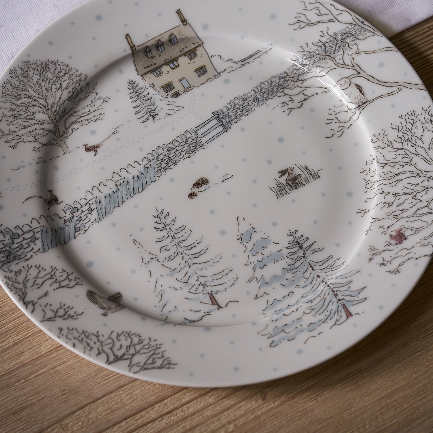 Snowy Cottage China Side Plate by Sophie Allport