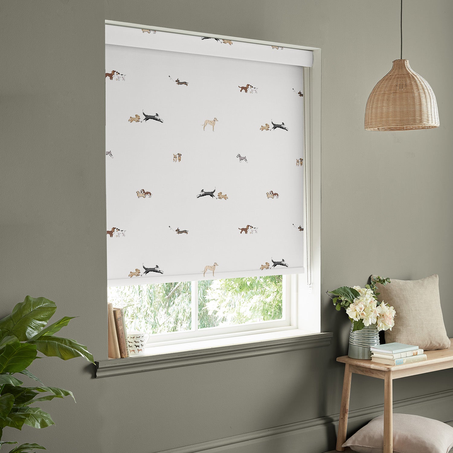 Doggy Daycare Off White Made to Measure Roller Blind by Sophie Allport