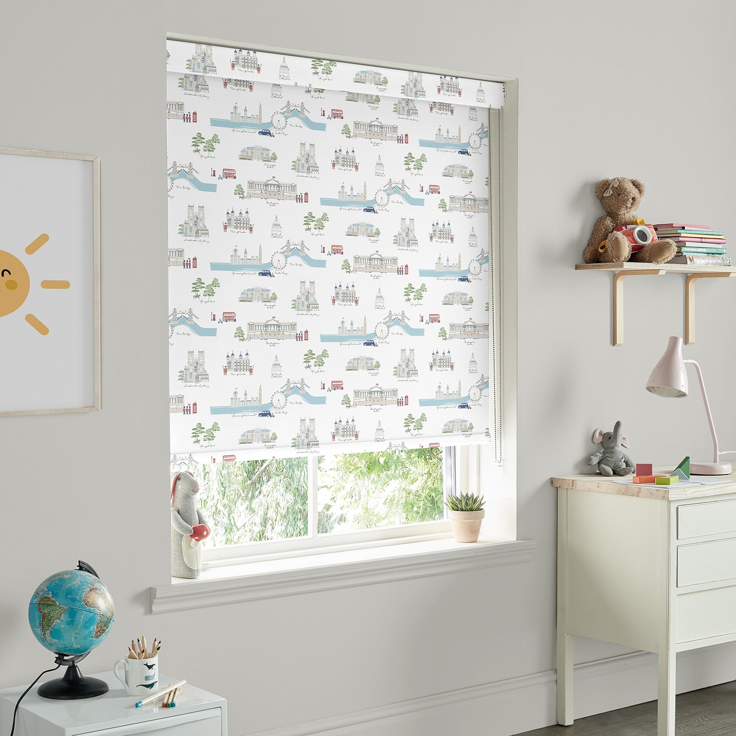 London White & Blue Made to Measure Roller Blind by Sophie Allport