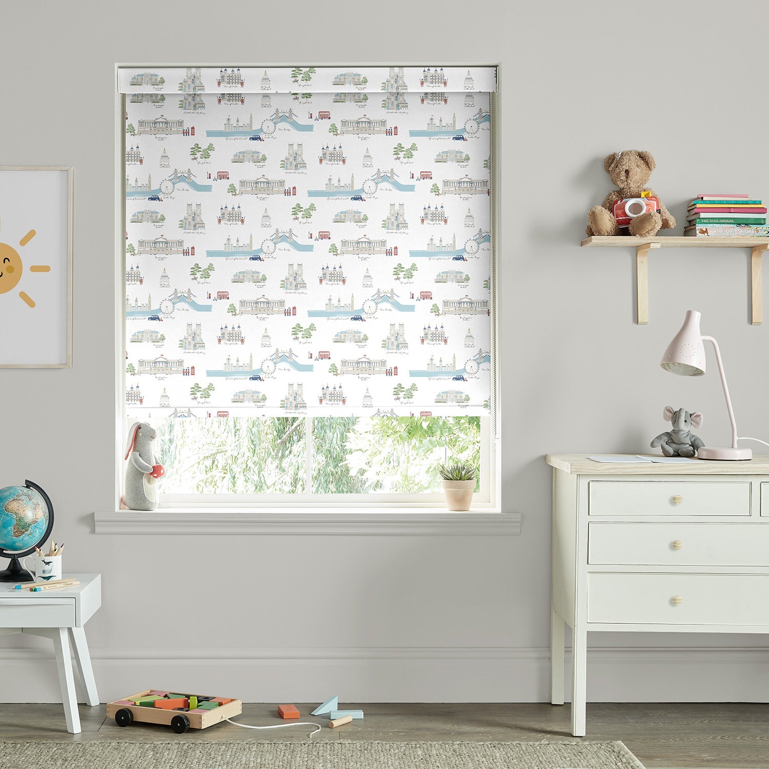 London White & Blue Made to Measure Roller Blind by Sophie Allport