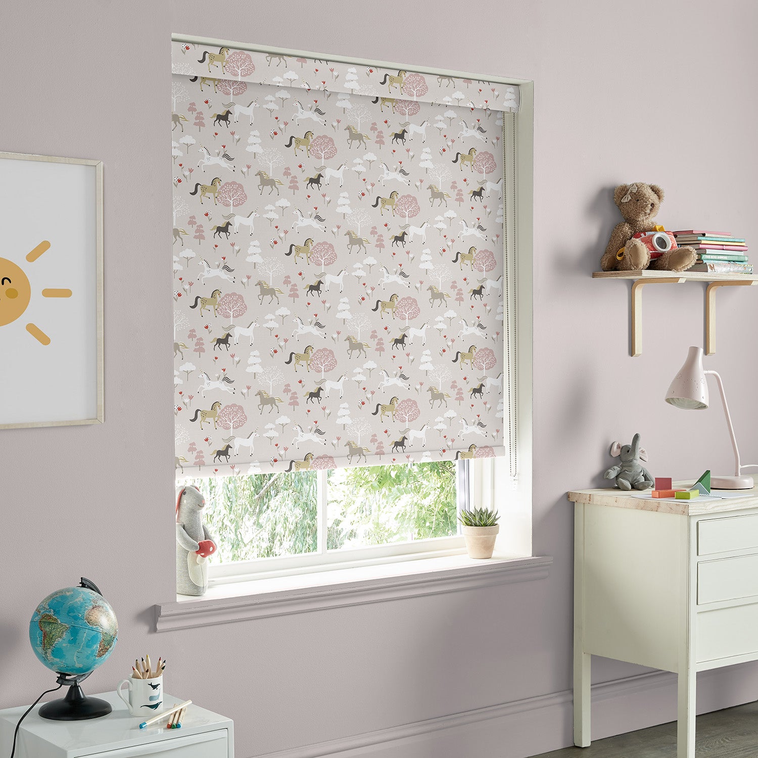 Forest Ponies Soft Pink Made to Measure Roller Blind by Sophie Allport