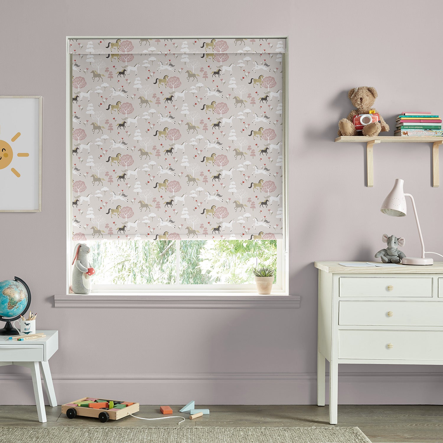 Forest Ponies Soft Pink Made to Measure Roller Blind by Sophie Allport