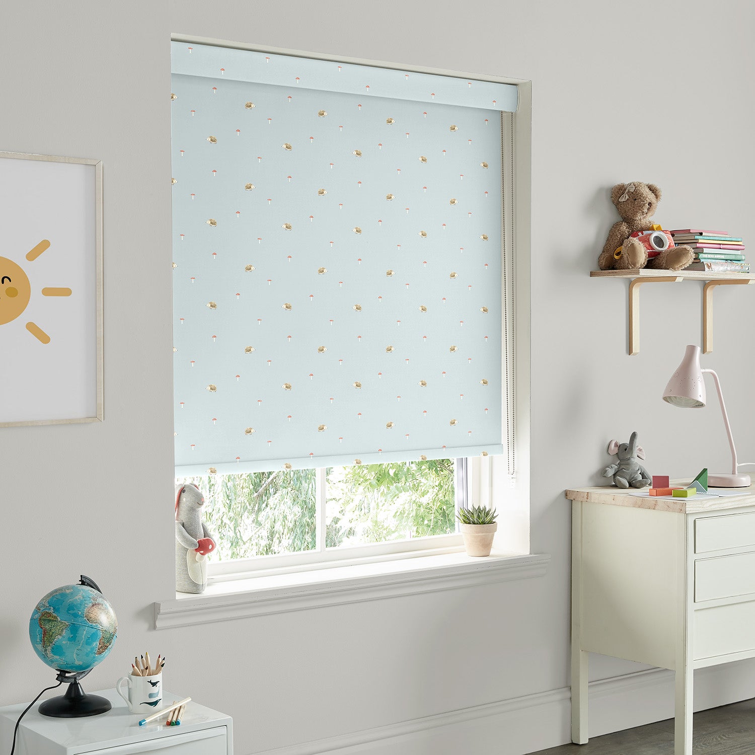 Hedgehogs Blue Made to Measure Roller Blind Sample by Sophie Allport