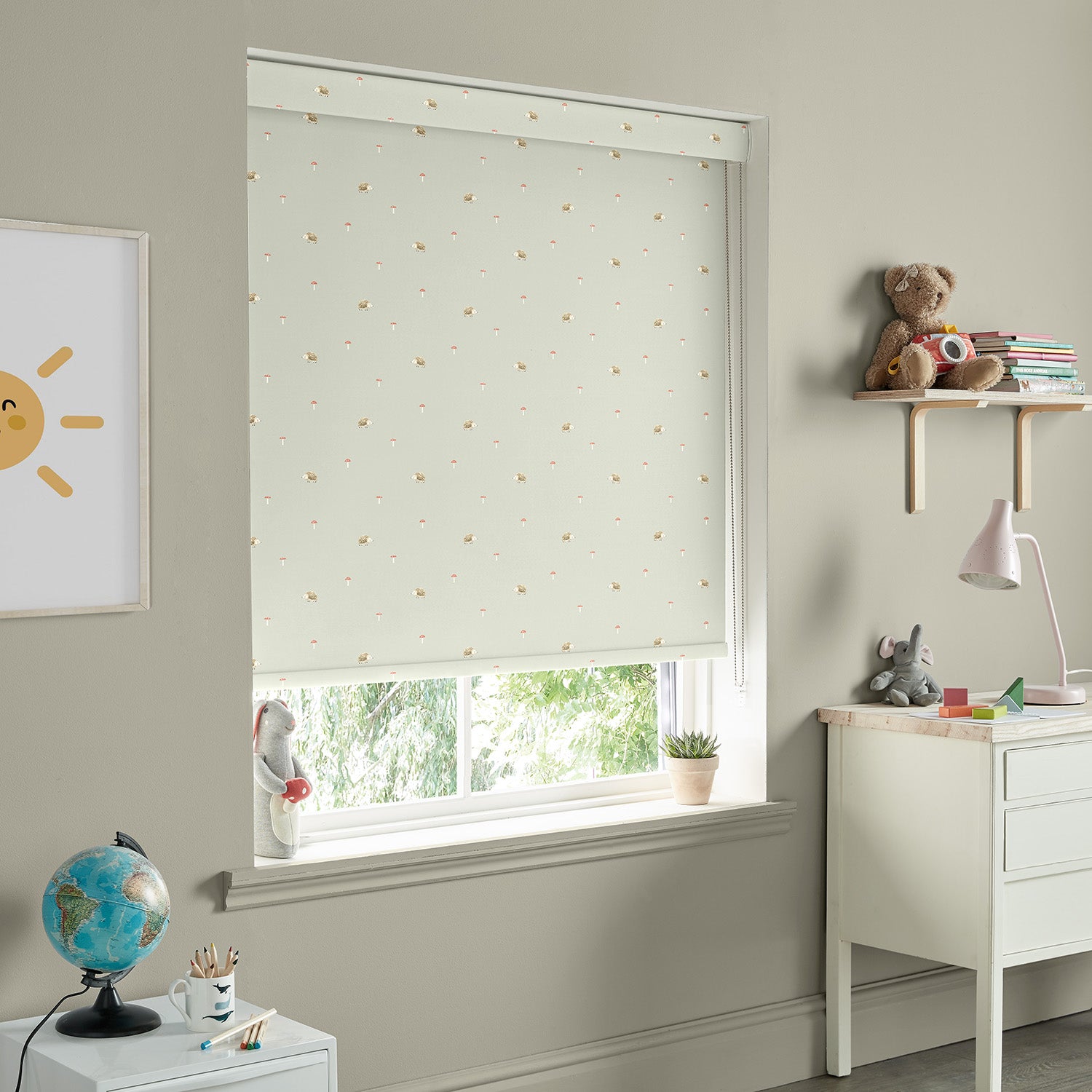 Hedgehogs Sage Green Made to Measure Roller Blind by Sophie Allport