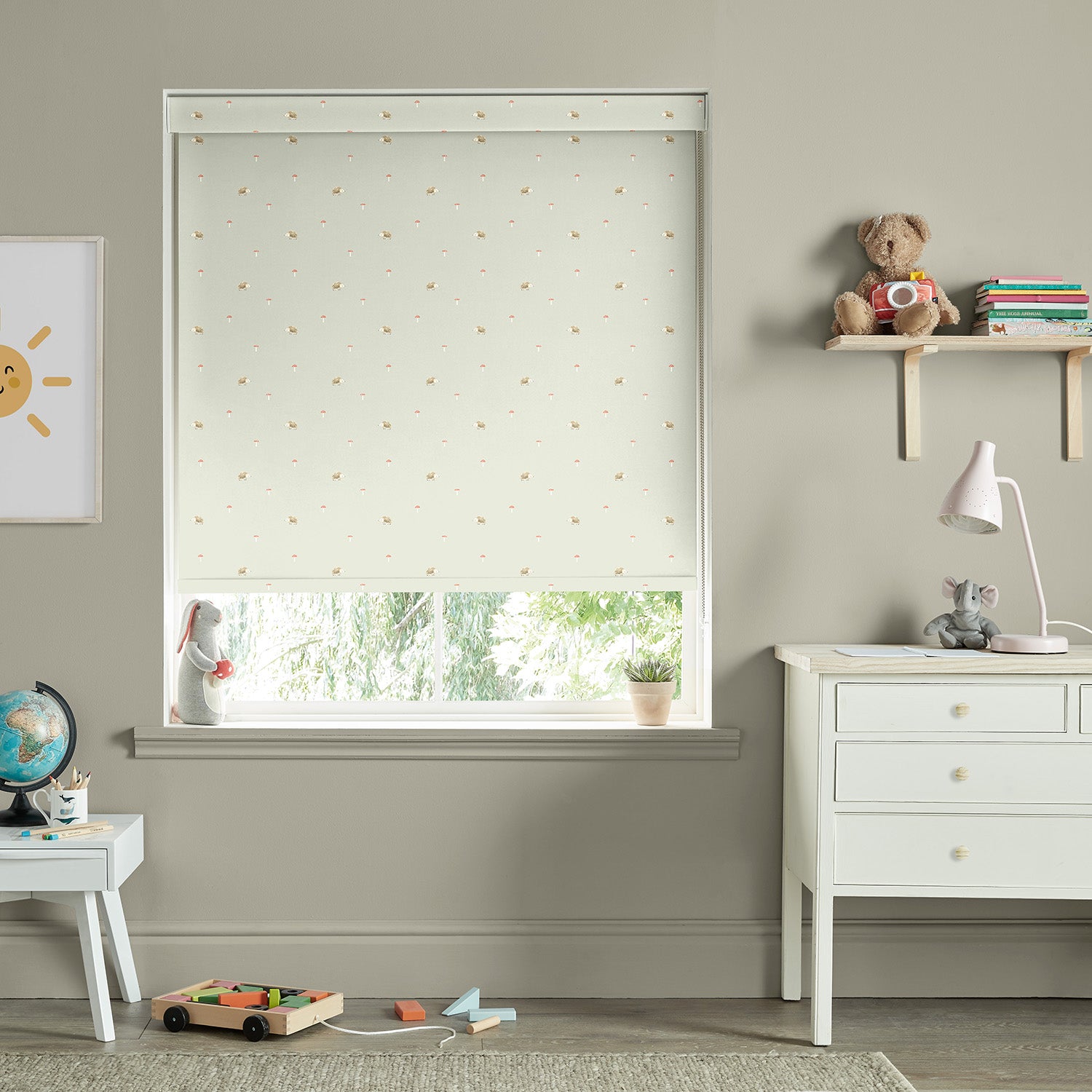 Hedgehogs Sage Green Made to Measure Roller Blind by Sophie Allport