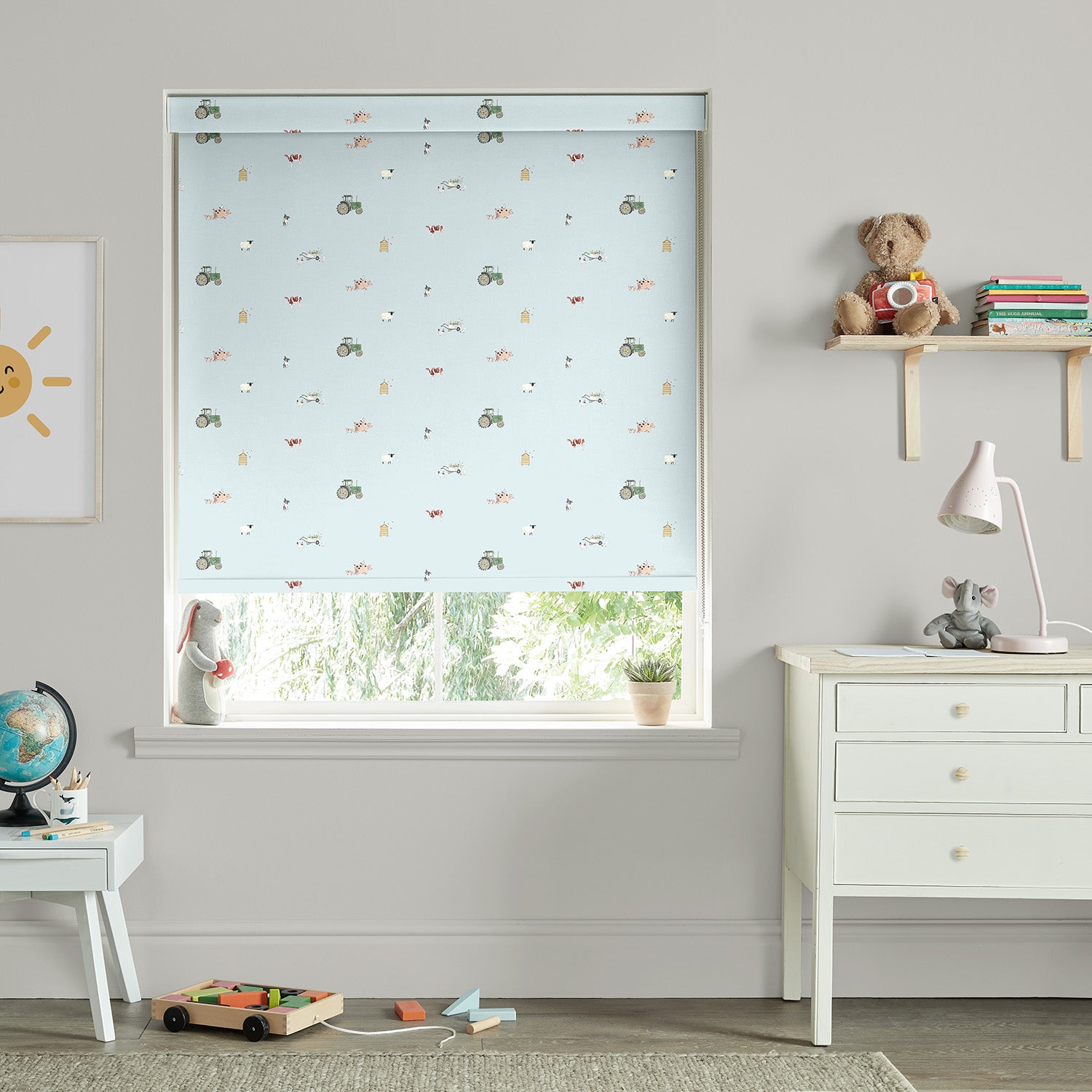 On the Farm Blue Made to Measure Roller Blind by Sophie Allport