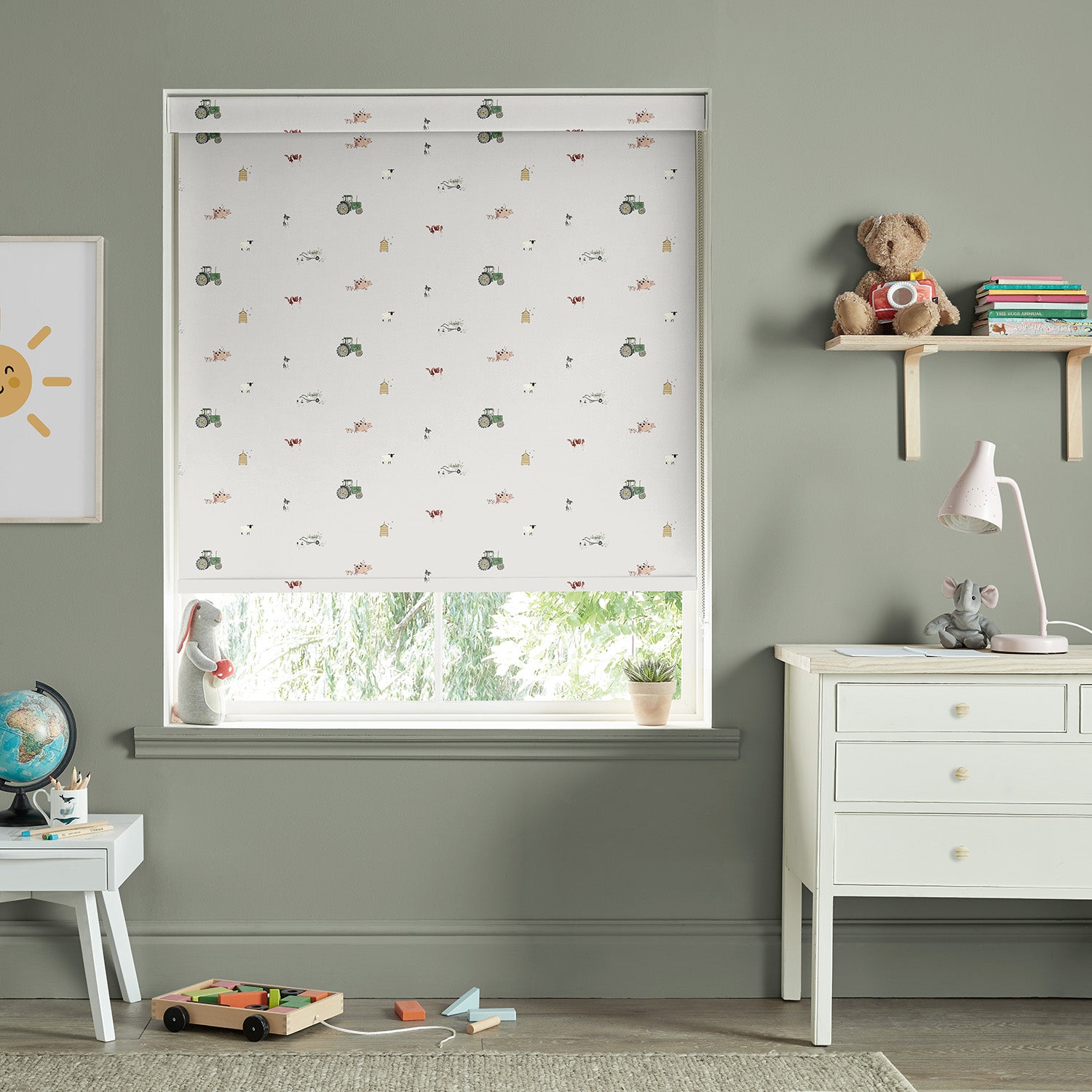 On the Farm Soft Grey Made to Measure Roller Blind by Sophie Allport