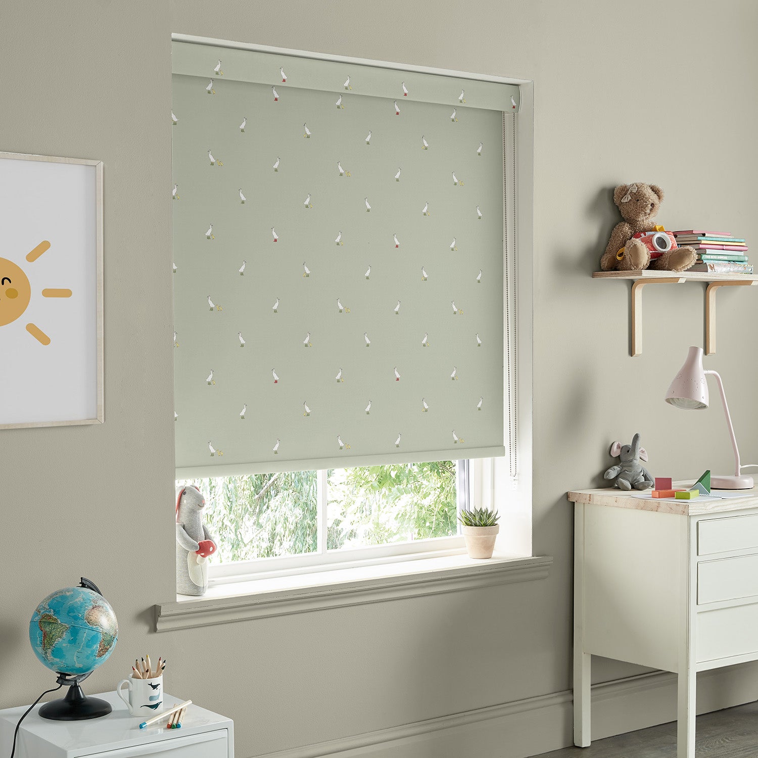 Runner Duck Sage Green Made to Measure Roller Blind by Sophie Allport