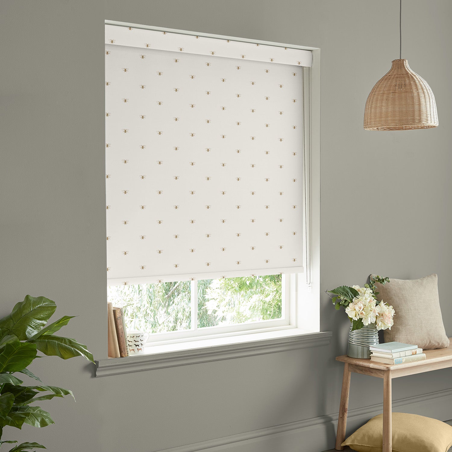 Golden Bees Off White Made to Measure Roller Blind by Sophie Allport