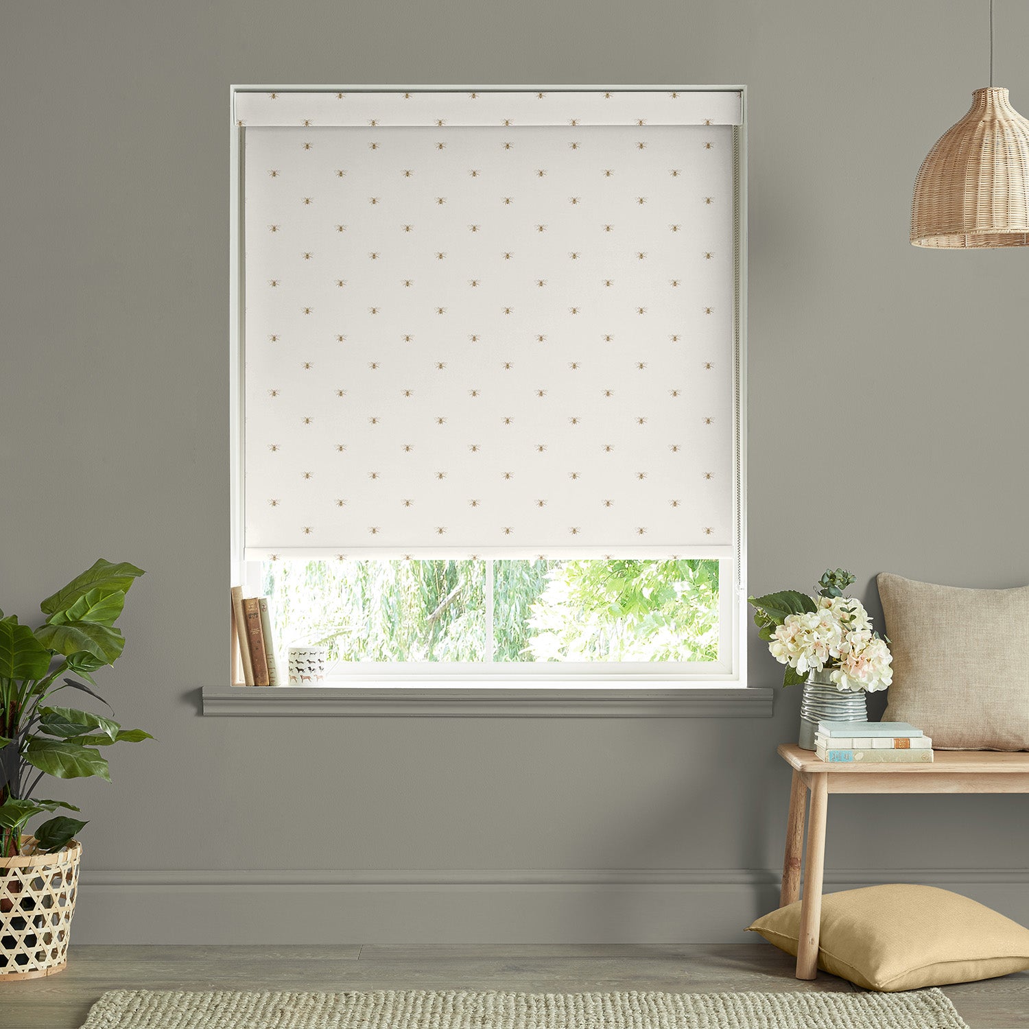 Golden Bees Off White Made to Measure Roller Blind by Sophie Allport