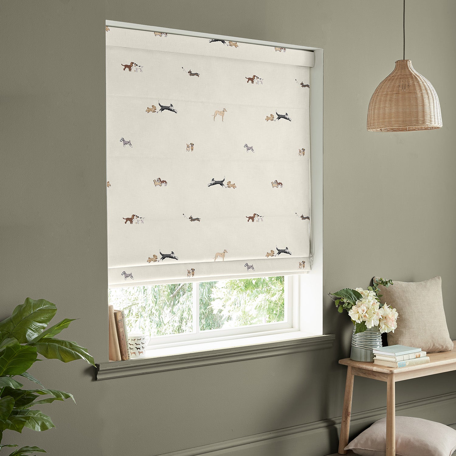 Doggy Daycare Off White Made to Measure Roman Blind by Sophie Allport