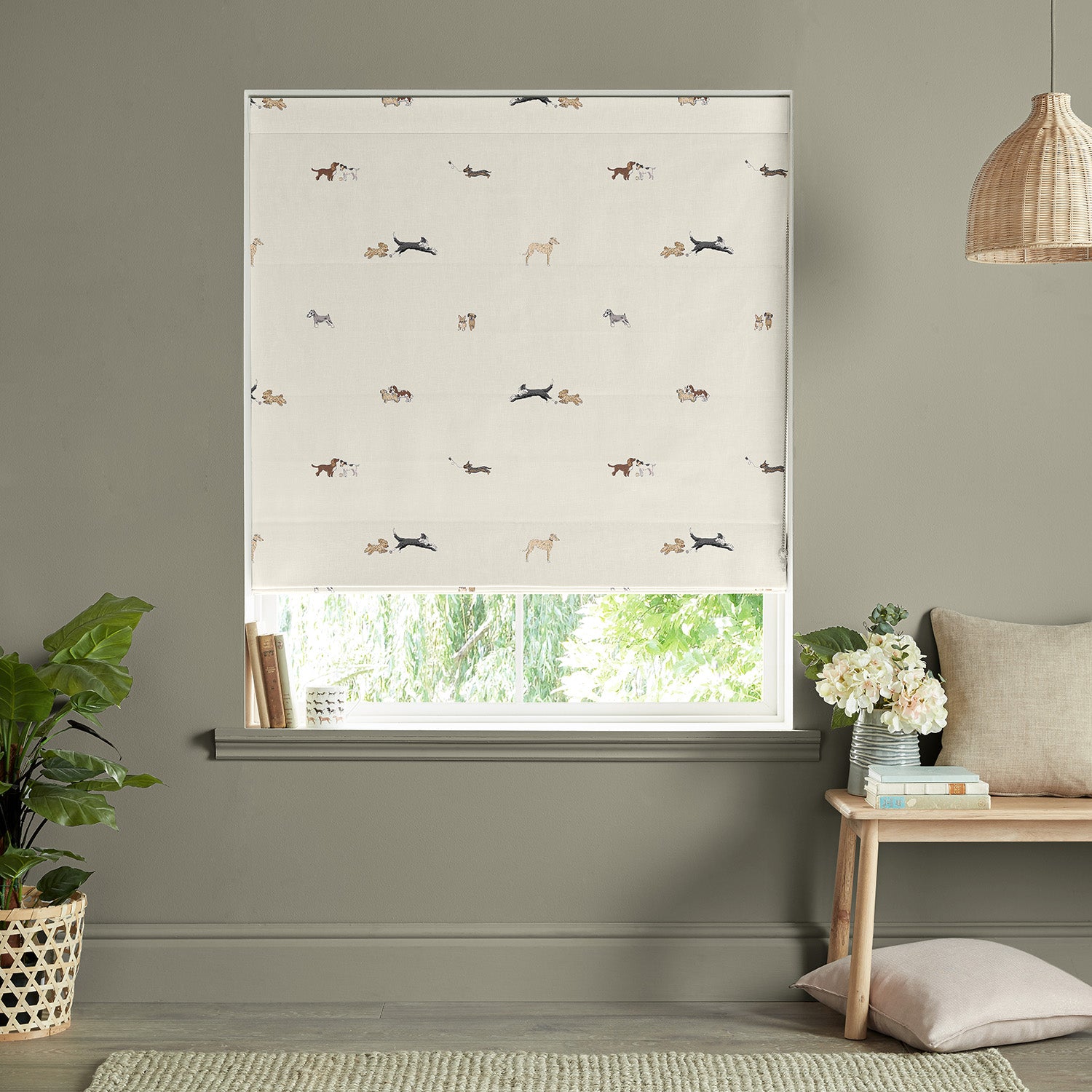 Doggy Daycare Off White Made to Measure Roman Blind by Sophie Allport