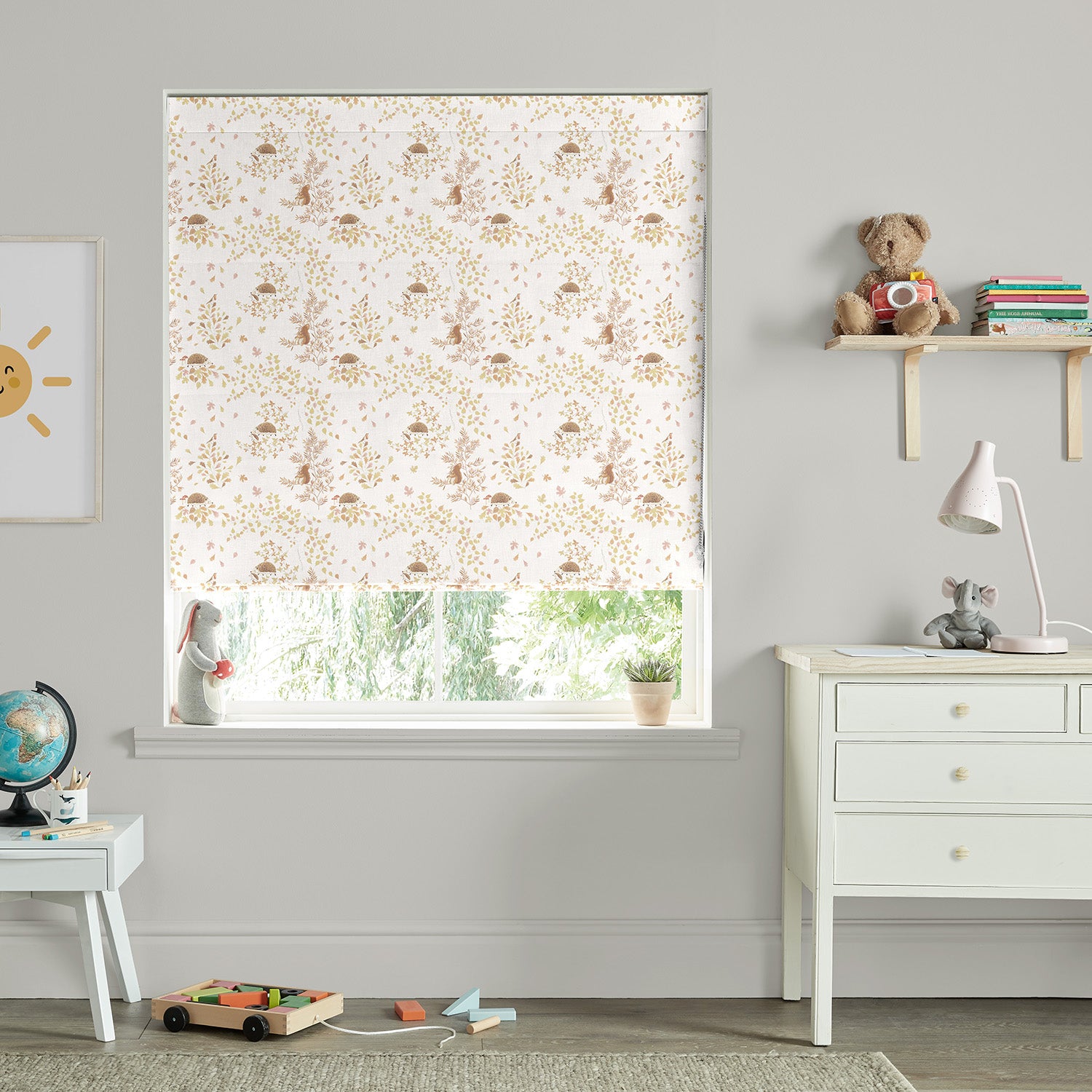 Woodland Friends Off White Made to Measure Roman Blind by Sophie Allport