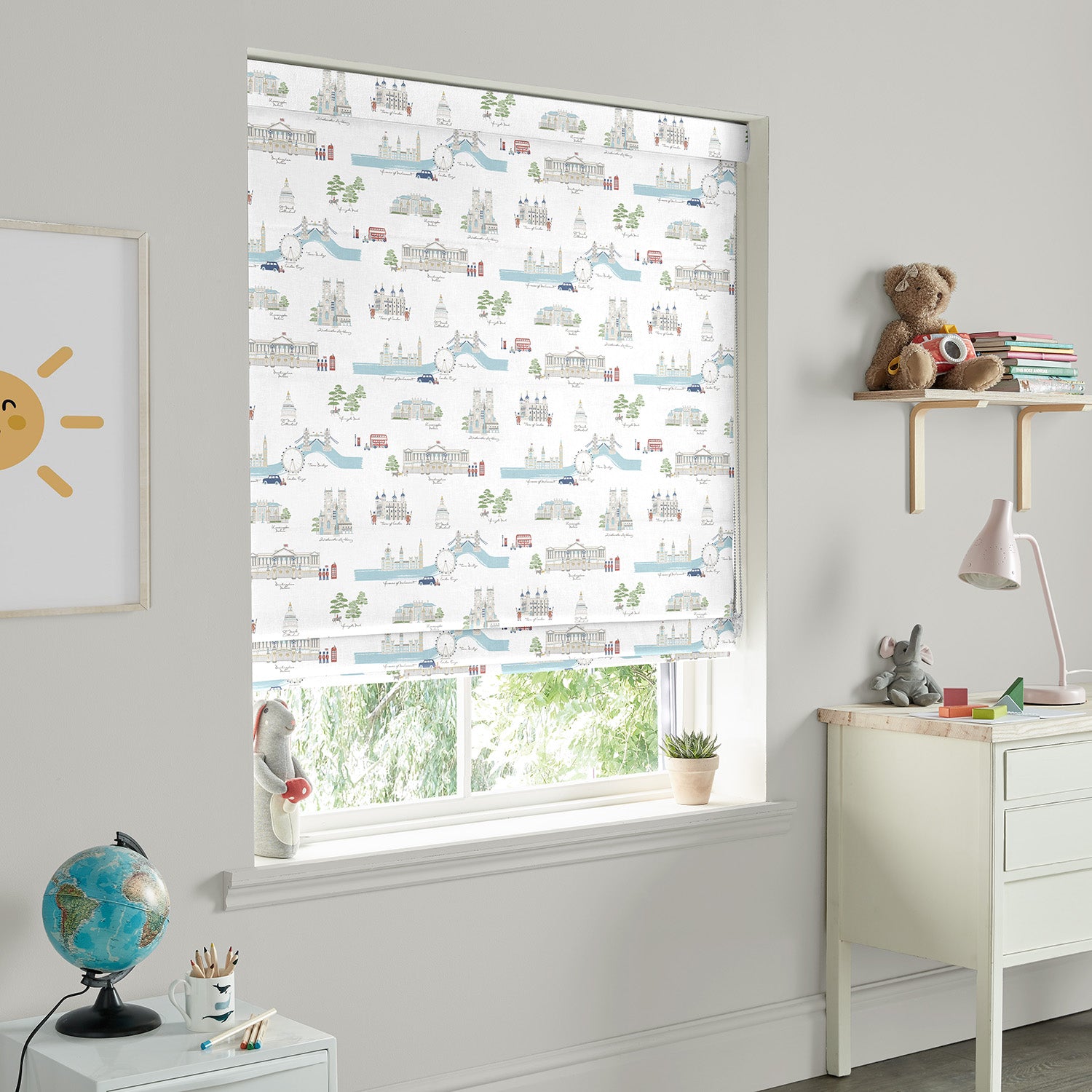 London White & Blue Made to Measure Roman Blind by Sophie Allport