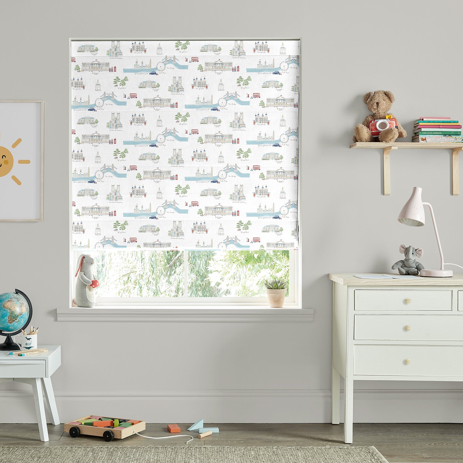 London White & Blue Made to Measure Roman Blind by Sophie Allport