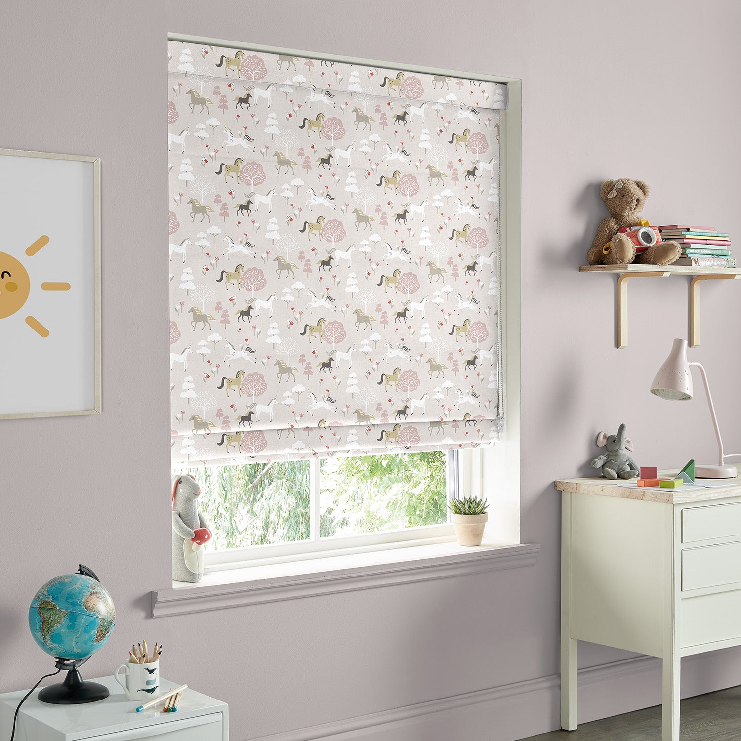 Forest Ponies Soft Pink Made to Measure Roman Blind by Sophie Allport