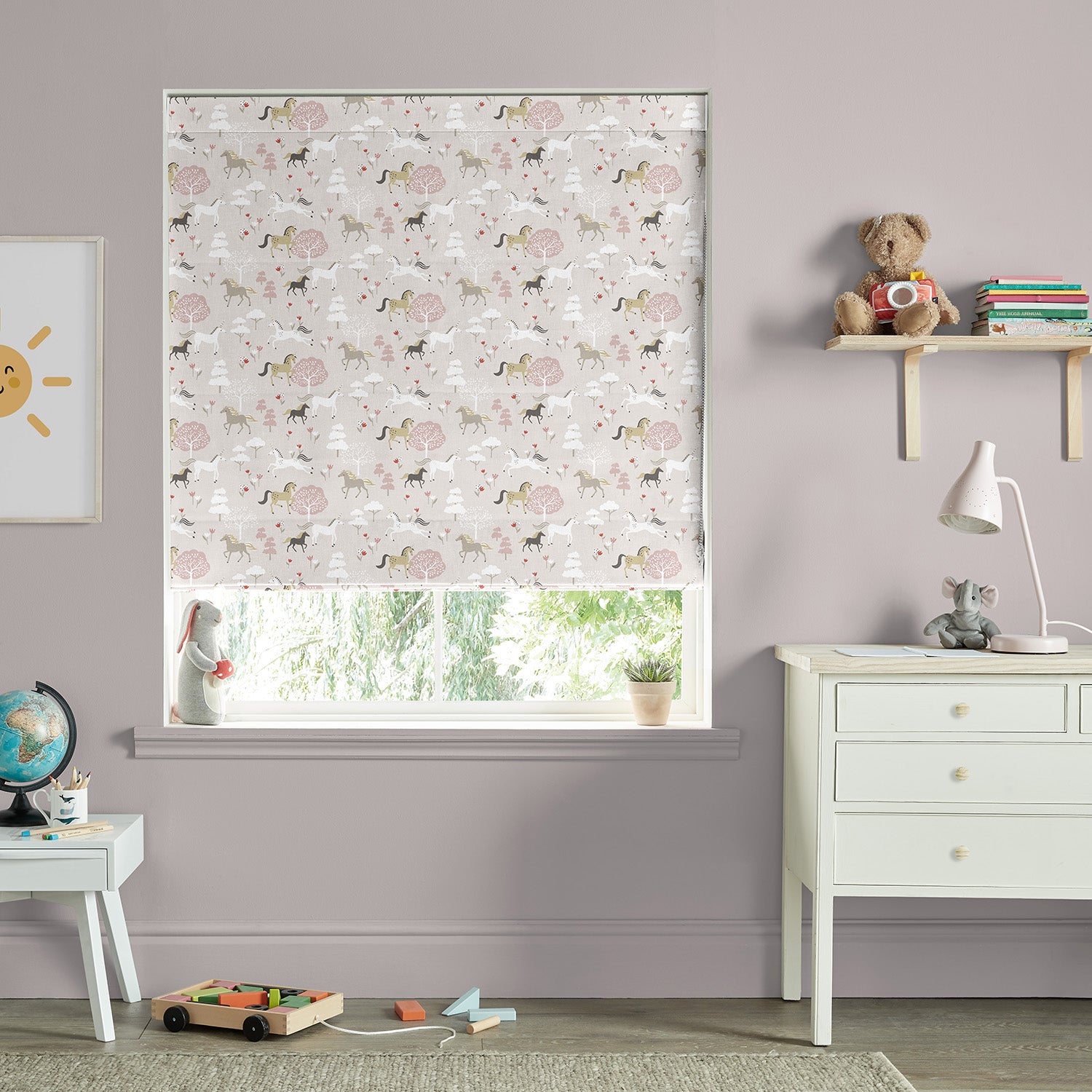 Forest Ponies Soft Pink Made to Measure Roman Blind by Sophie Allport