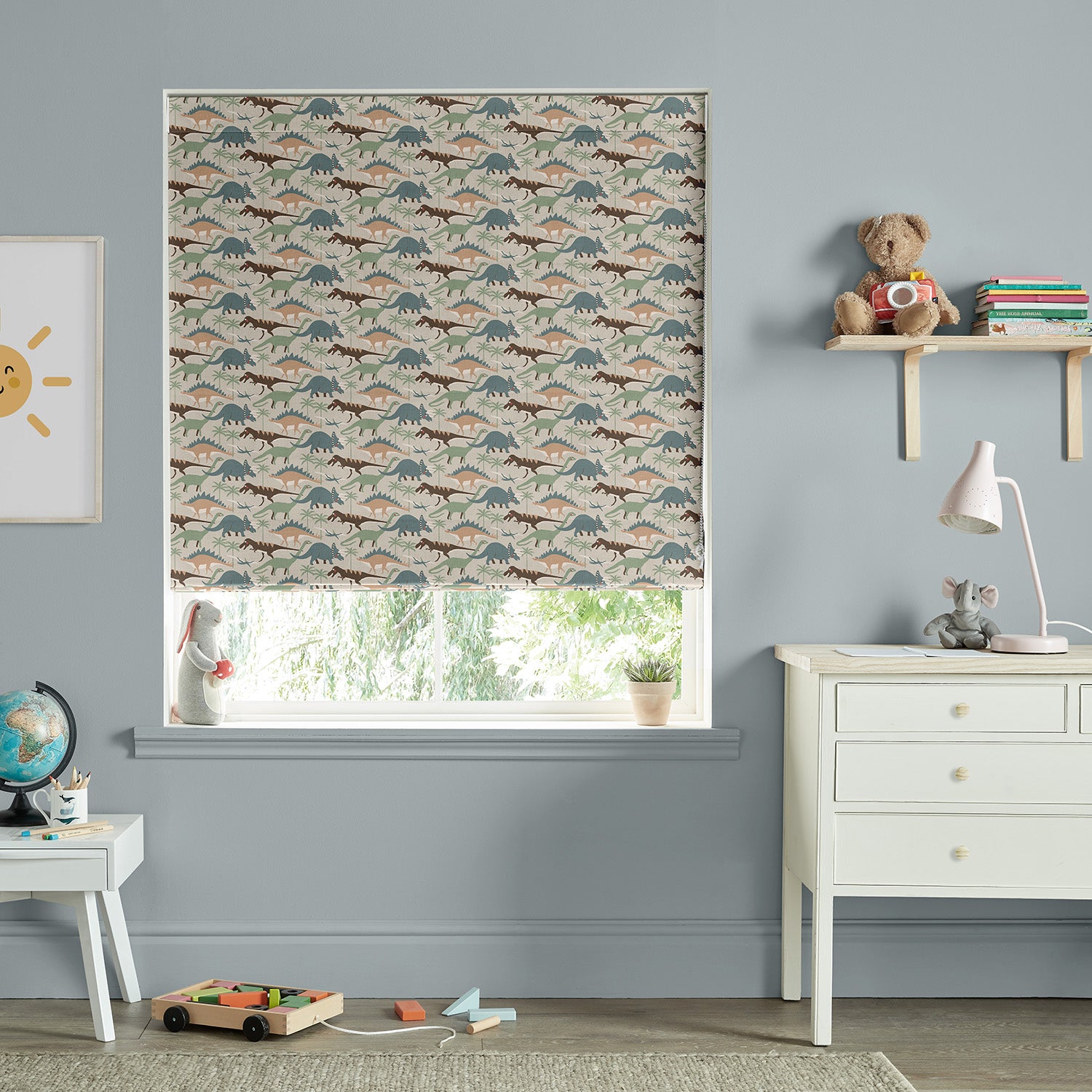 Dinosaur Camouflage Khaki Made to Measure Roman Blind by Sophie Allport