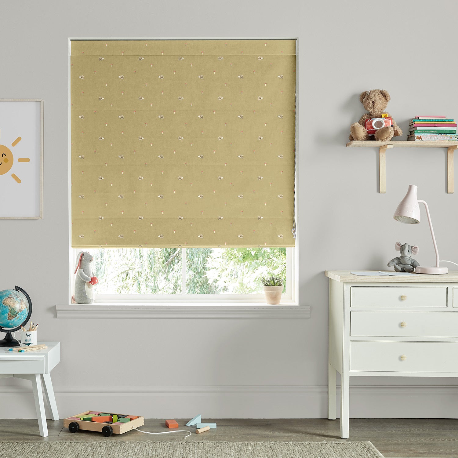 Hedgehogs Mustard Made to Measure Roman Blind by Sophie Allport