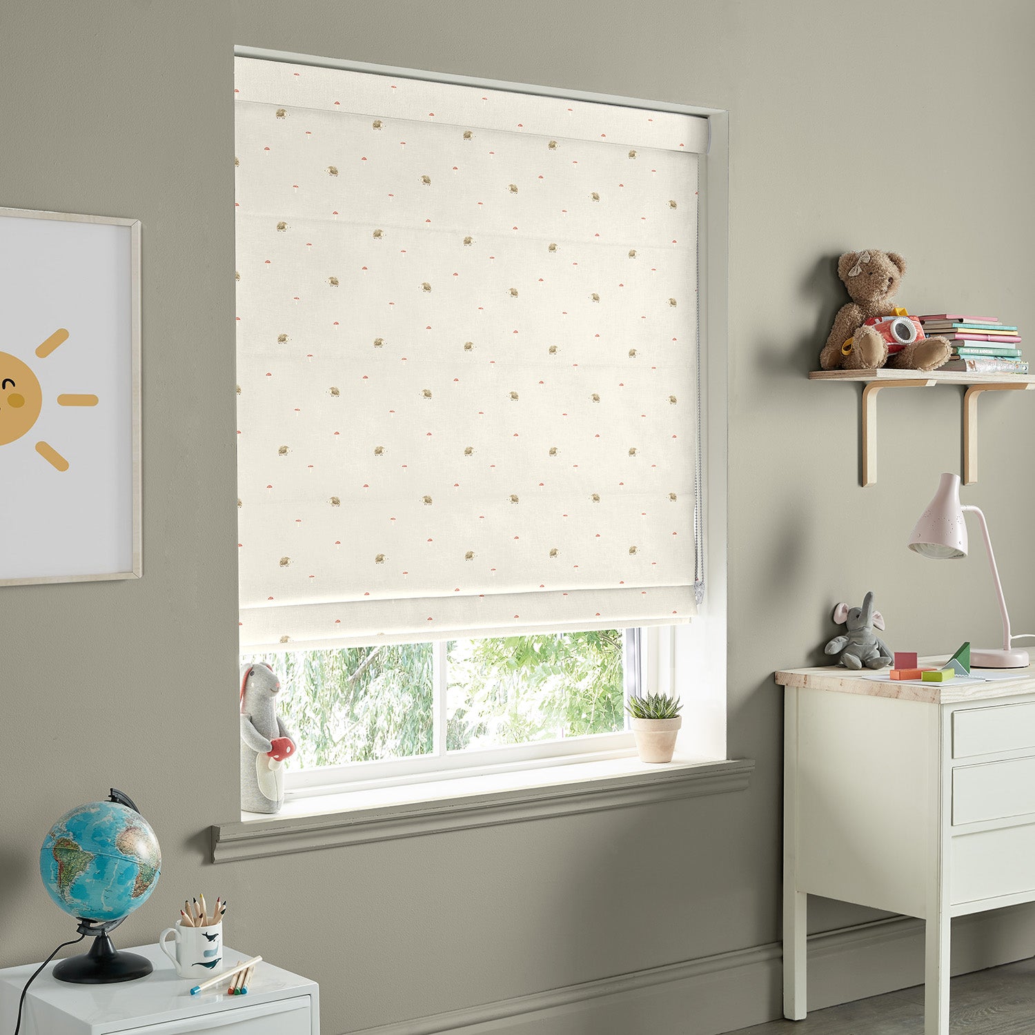 Hedgehogs Neutral Made to Measure Roman Blind by Sophie Allport