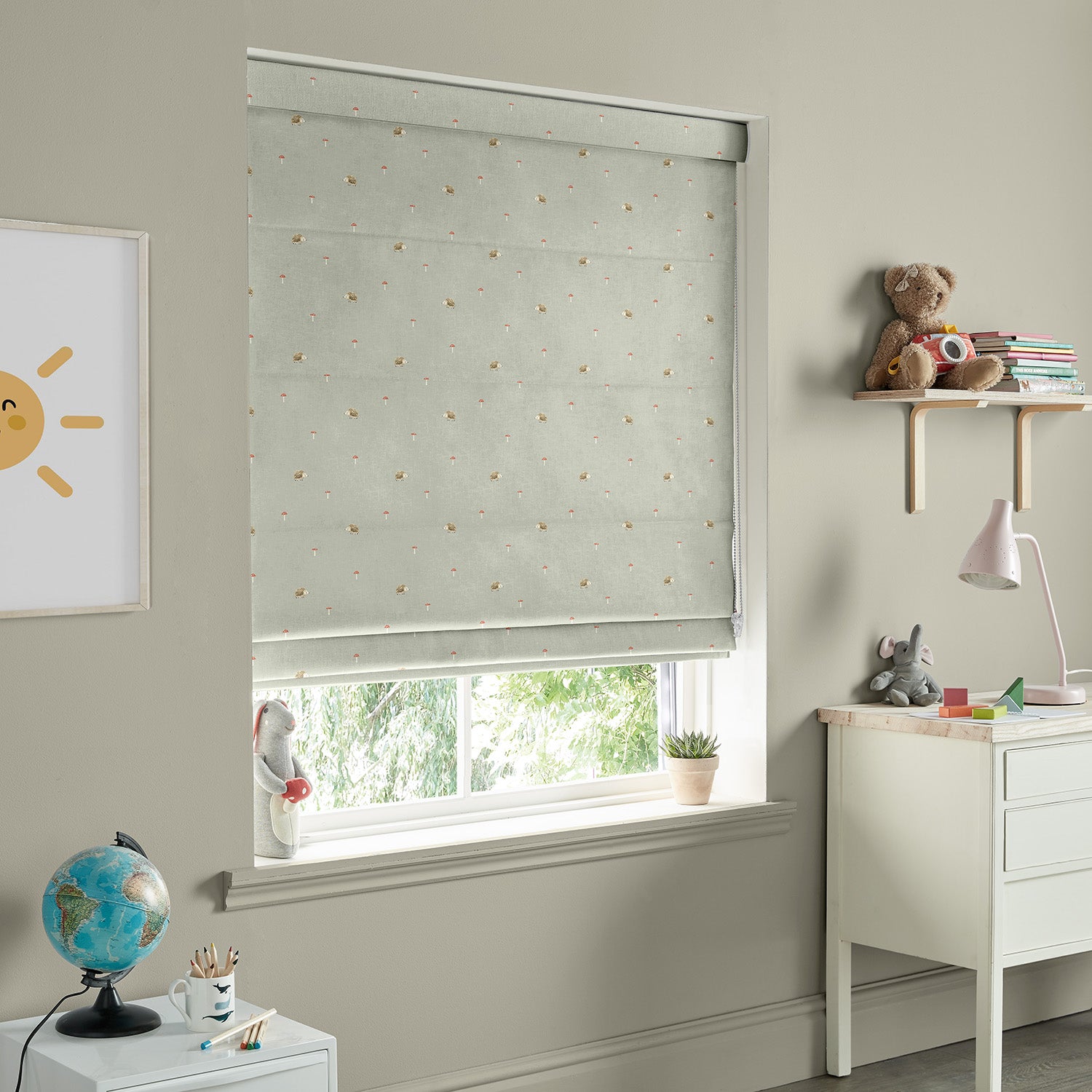 Hedgehogs Sage Green Made to Measure Roman Blind by Sophie Allport