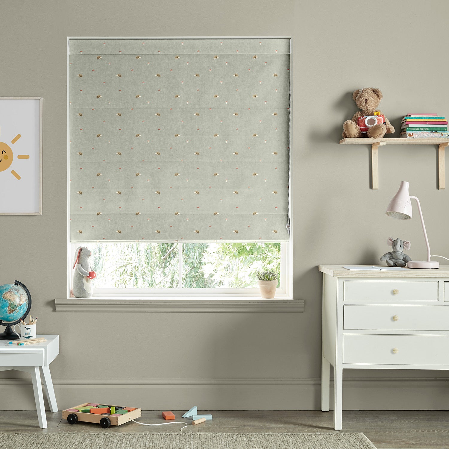 Hedgehogs Sage Green Made to Measure Roman Blind by Sophie Allport