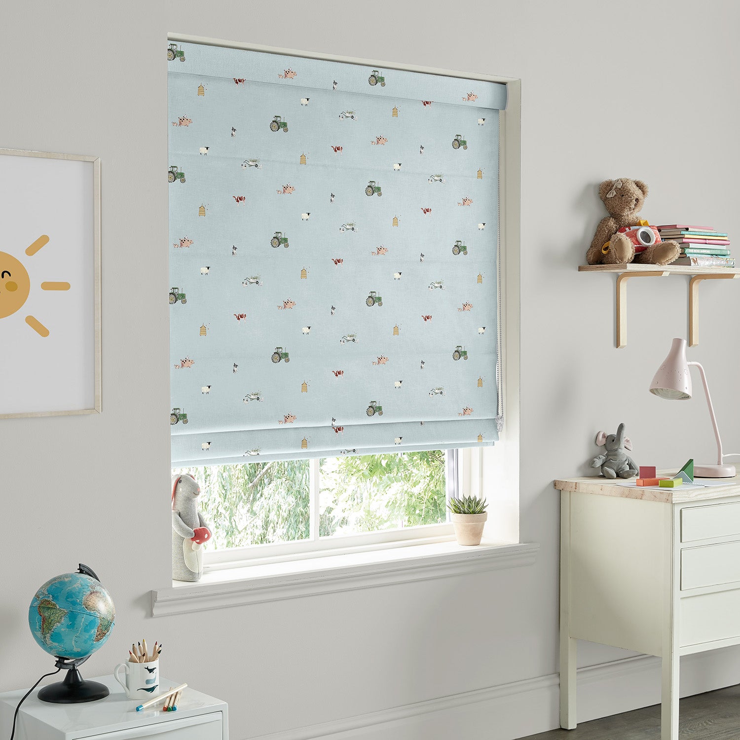 On the Farm Blue Made to Measure Roman Blind by Sophie Allport