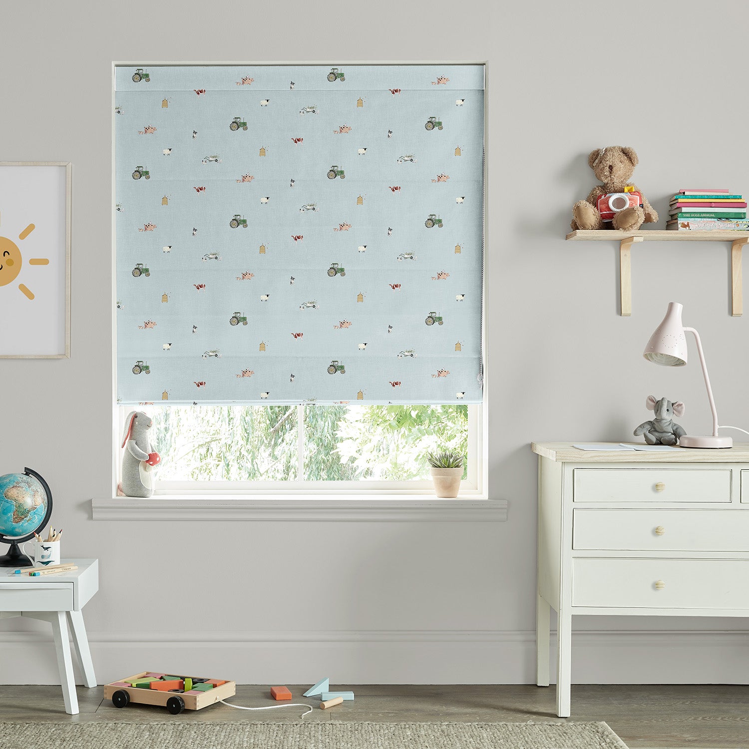 On the Farm Blue Made to Measure Roman Blind by Sophie Allport