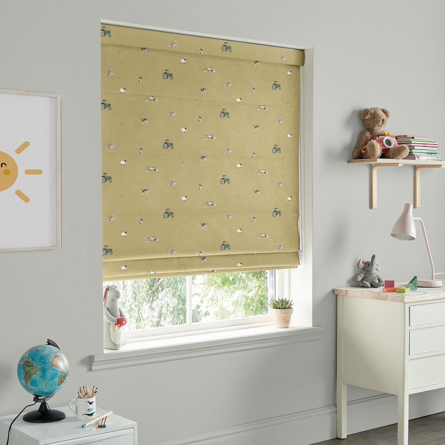 On the Farm Mustard Made to Measure Roman Blind by Sophie Allport